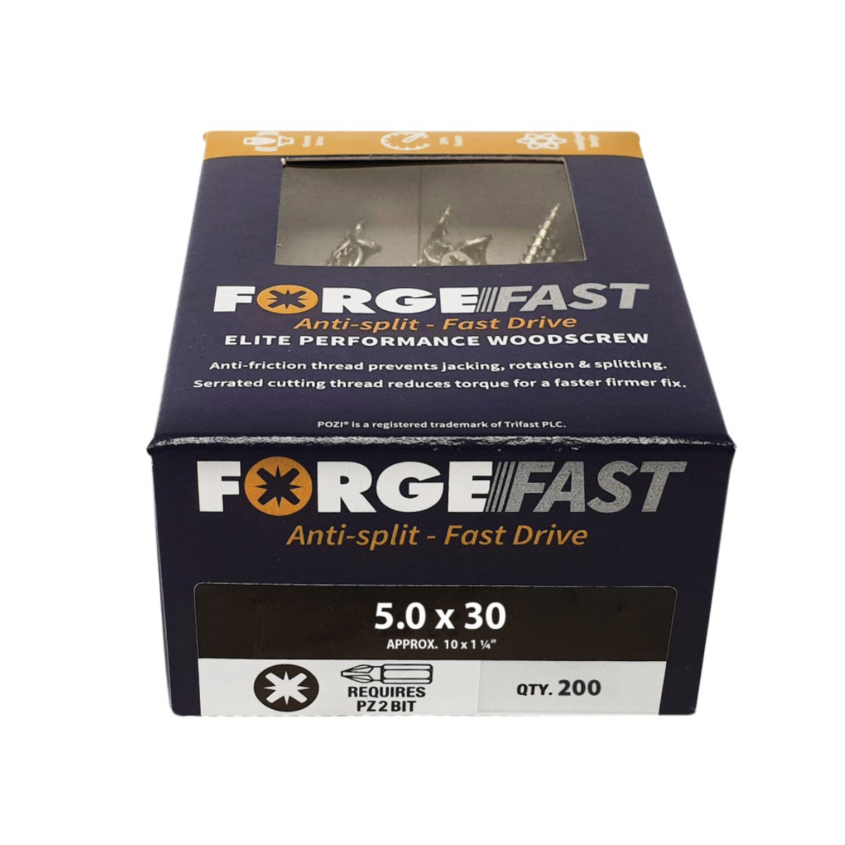 ForgeFix ForgeFast Pozi Compatible Elite Performance Wood Screw ZY 5.0 x 30mm Box 200 FORFFP530Y