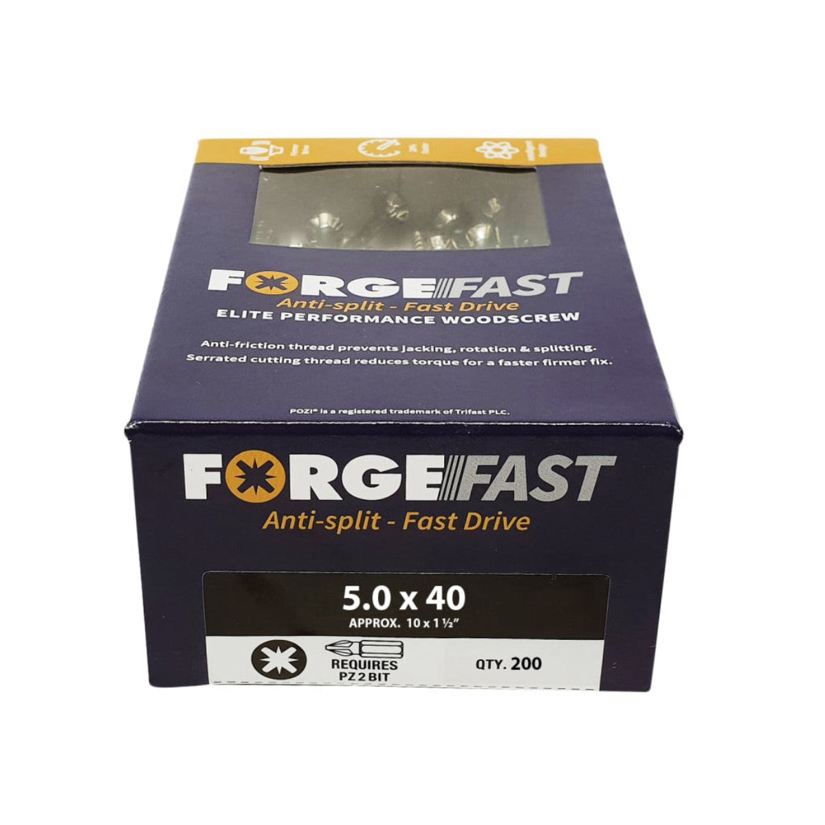 ForgeFix ForgeFast Pozi Compatible Elite Performance Wood Screw ZY 5.0 x 40mm Box 200 FORFFP540Y