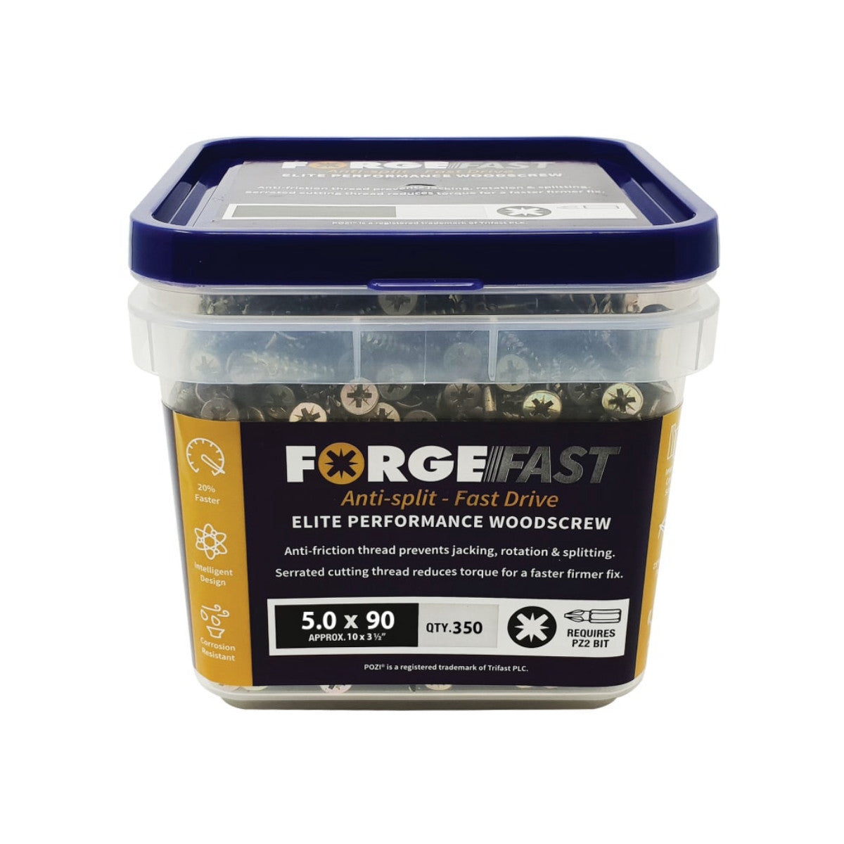 ForgeFix ForgeFast Pozi Compatible Elite Performance Wood Screw ZY 5.0 x 90mm Tub 350 FORFFP590YT