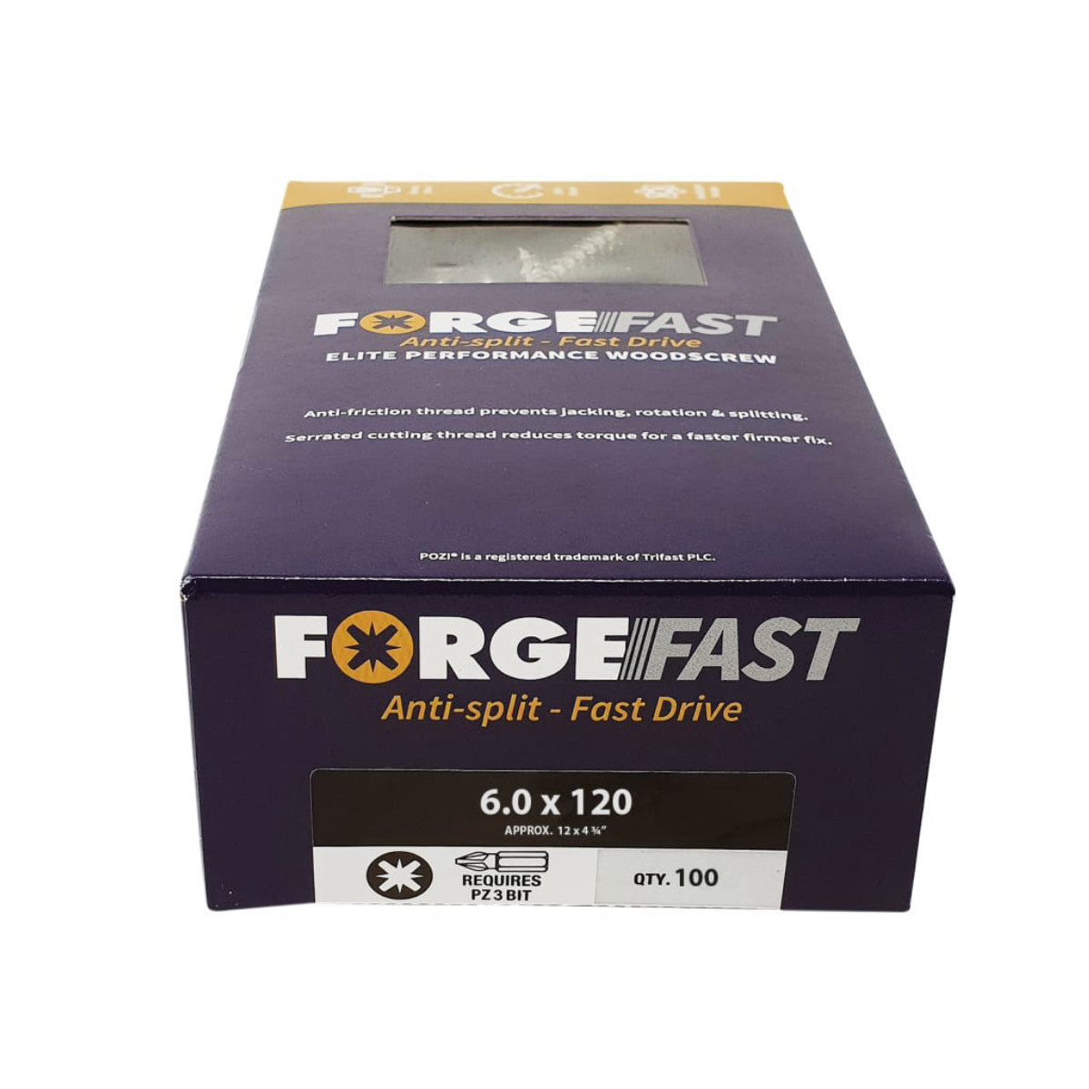 ForgeFix ForgeFast Pozi Compatible Elite Performance Wood Screw ZY 6.0 x 120mm Box 100 FORFFP6120Y