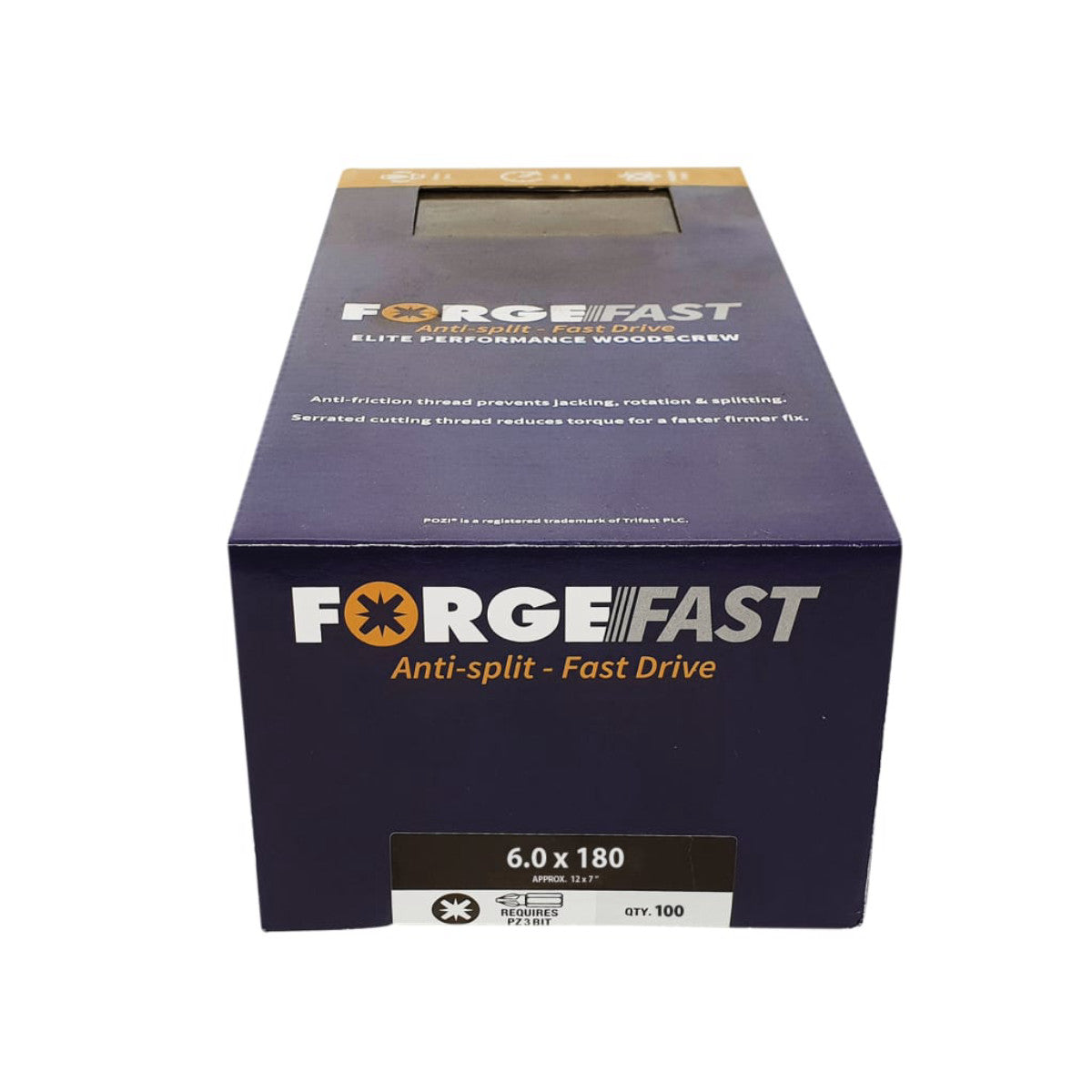 ForgeFix ForgeFast Pozi Compatible Elite Performance Wood Screw ZY 6.0 x 180mm Box 100 FORFFP6180Y