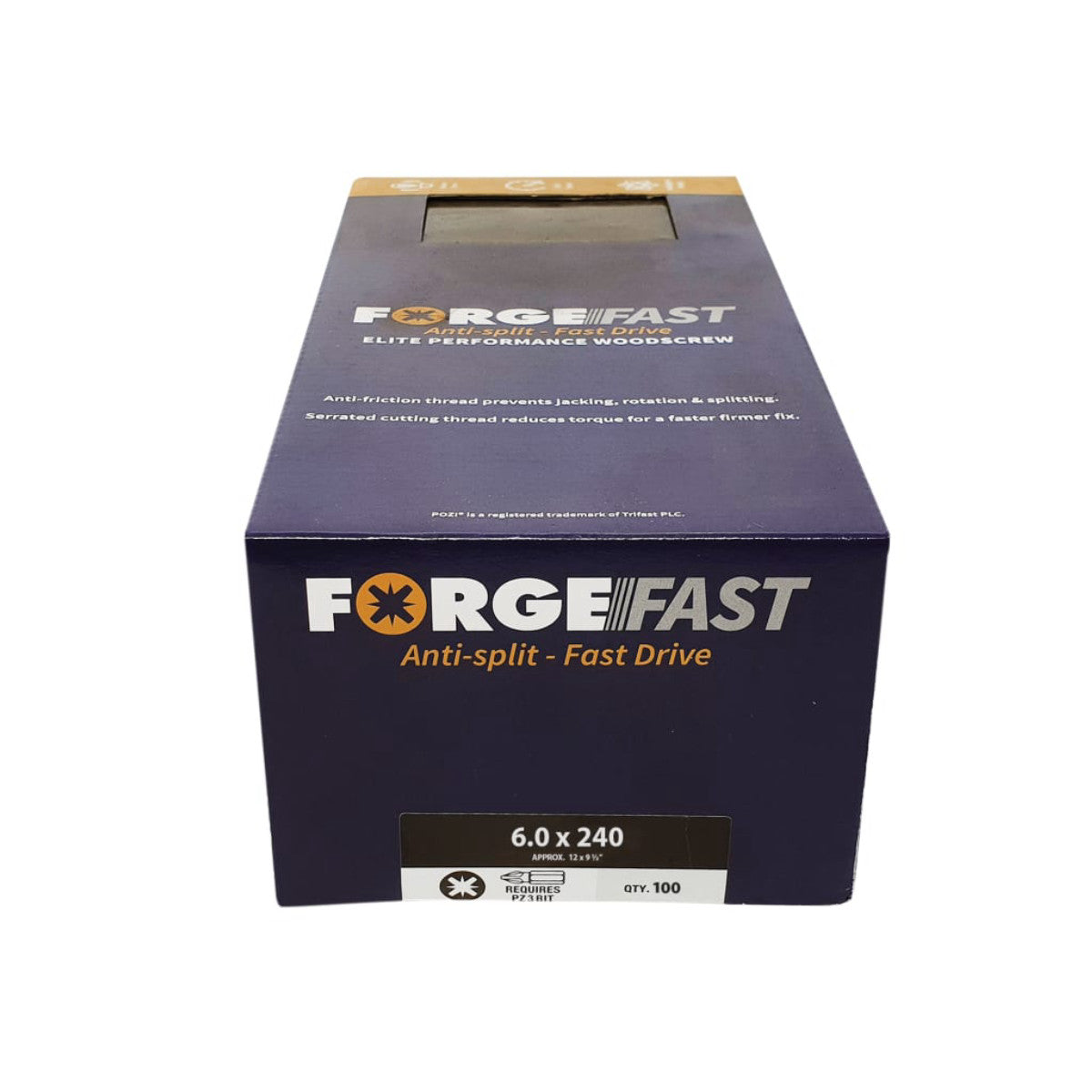 ForgeFix ForgeFast Pozi Compatible Elite Performance Wood Screw ZY 6.0 x 240mm Box 100 FORFFP6240Y