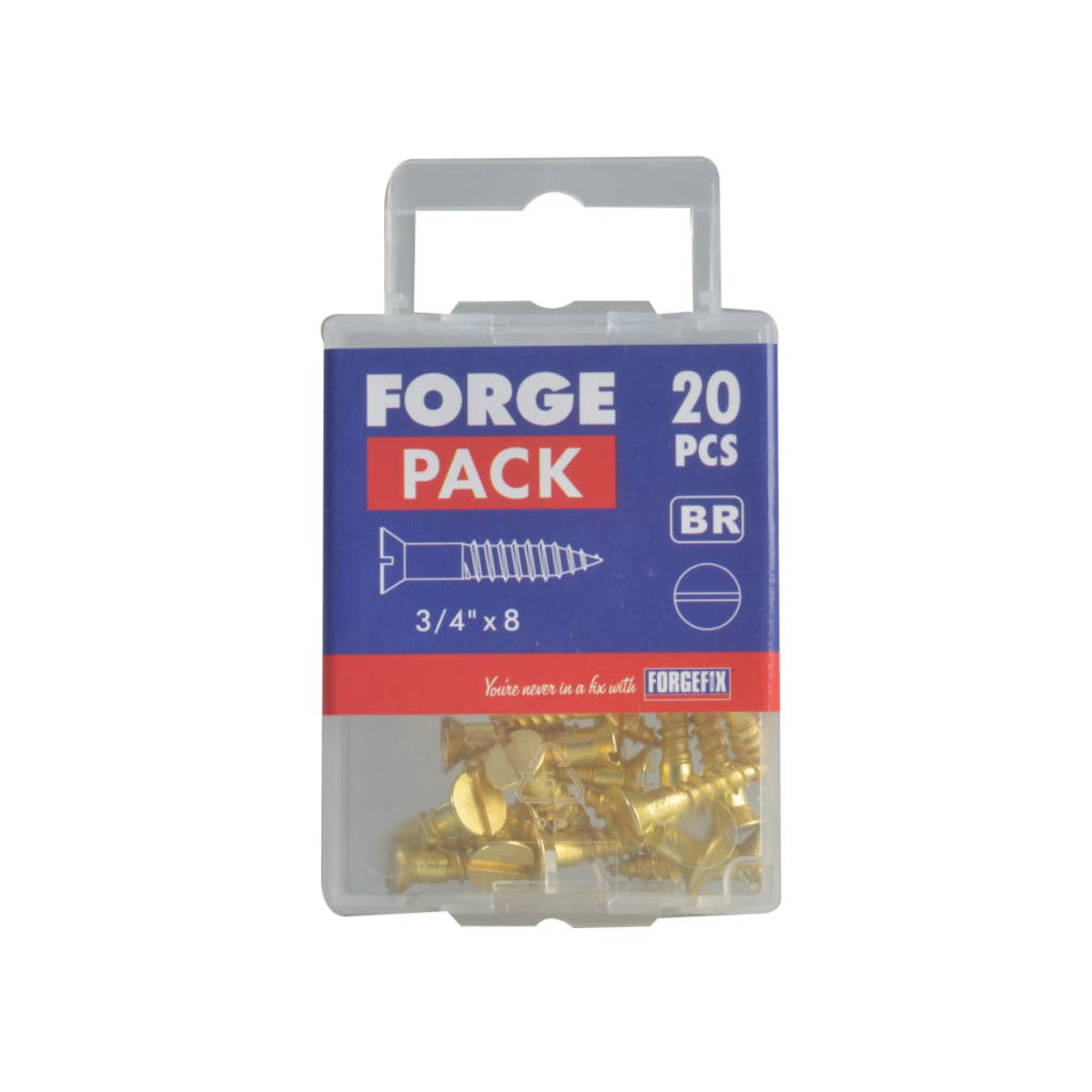 ForgeFix Wood Screw Slotted CSK Brass 3/4in x 8 ForgePack 20 FORFPC348B