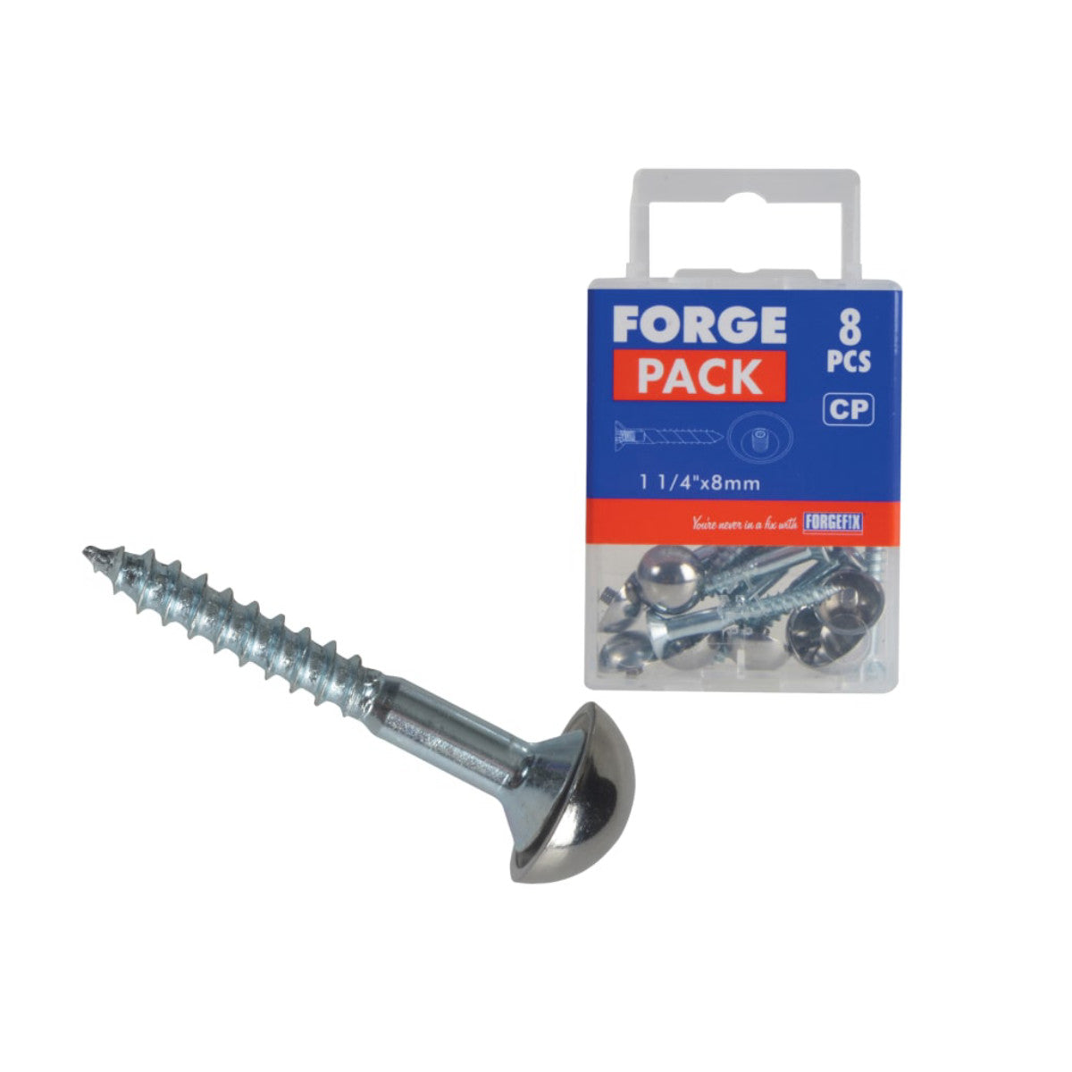 ForgeFix Mirror Screw Chrome Domed Top Slotted ZP 1.1/4in x 8 Forge Pack 8 FORFPMS1148