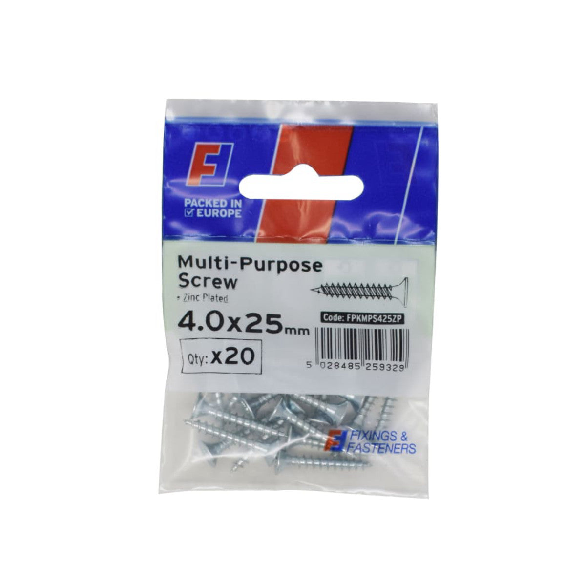 ForgeFix Multi-Purpose Pozi Screw CSK ST ZP 4.0 x 25mm ForgePack 20 FORFPMS425Z