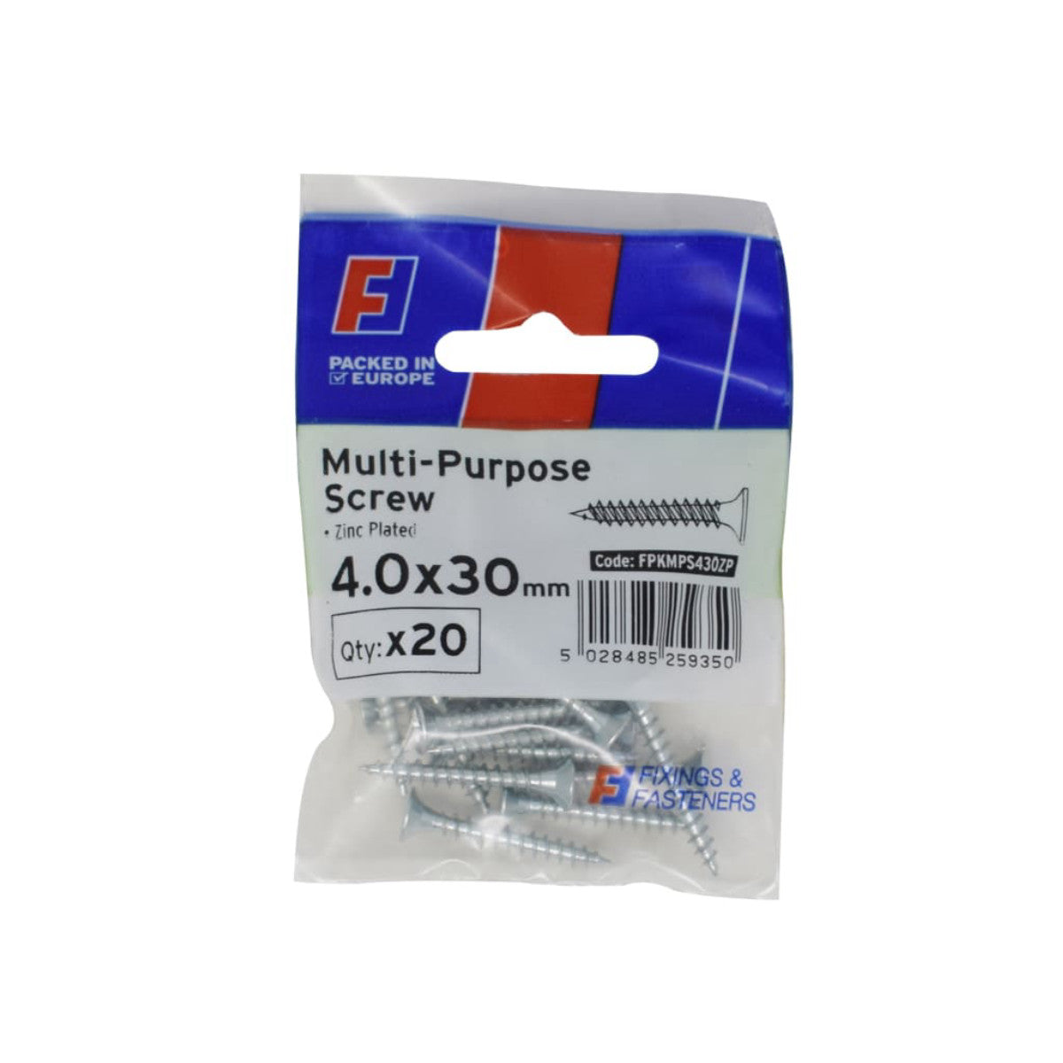 ForgeFix Multi-Purpose Pozi Screw CSK ST ZP 4.0 x 30mm ForgePack 20 FORFPMS430Z