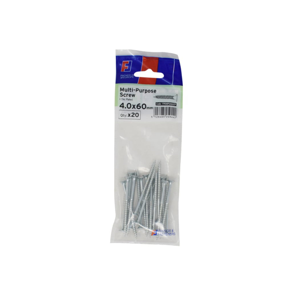 ForgeFix Multi-Purpose Pozi Screw CSK ST ZP 4.0 x 60mm ForgePack 20 FORFPMS460Z