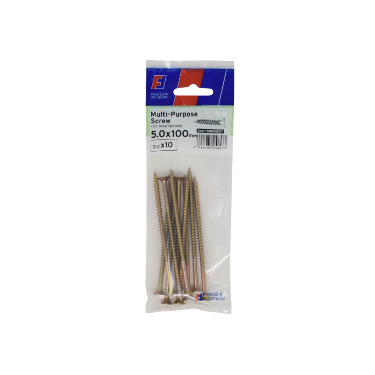 ForgeFix Multi-Purpose Pozi Screw CSK ST ZYP 5.0 x 100mm ForgePack 10 FORFPMS5100Y