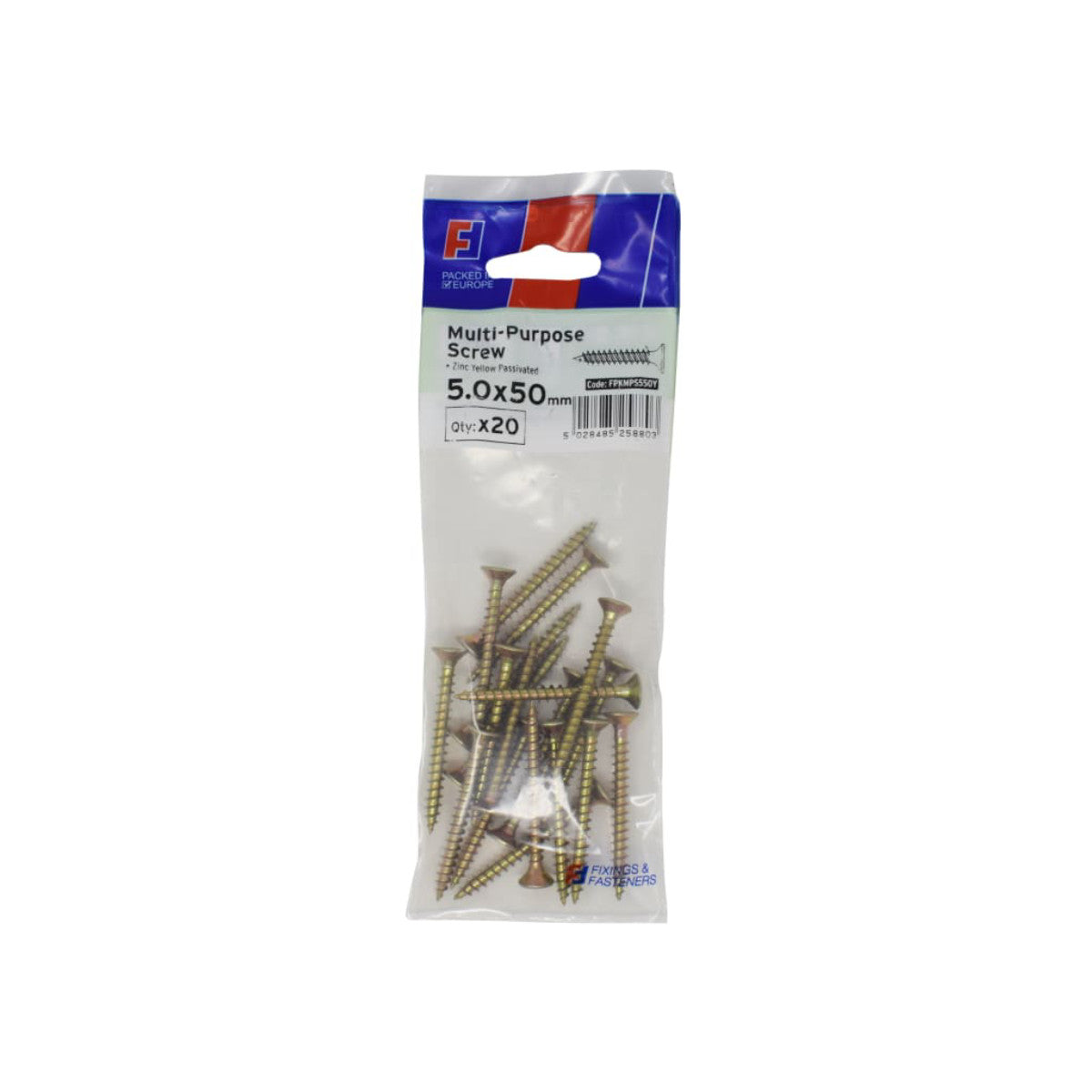ForgeFix Multi-Purpose Pozi Screw CSK ST ZYP 5.0 x 50mm ForgePack 20 FORFPMS550Y