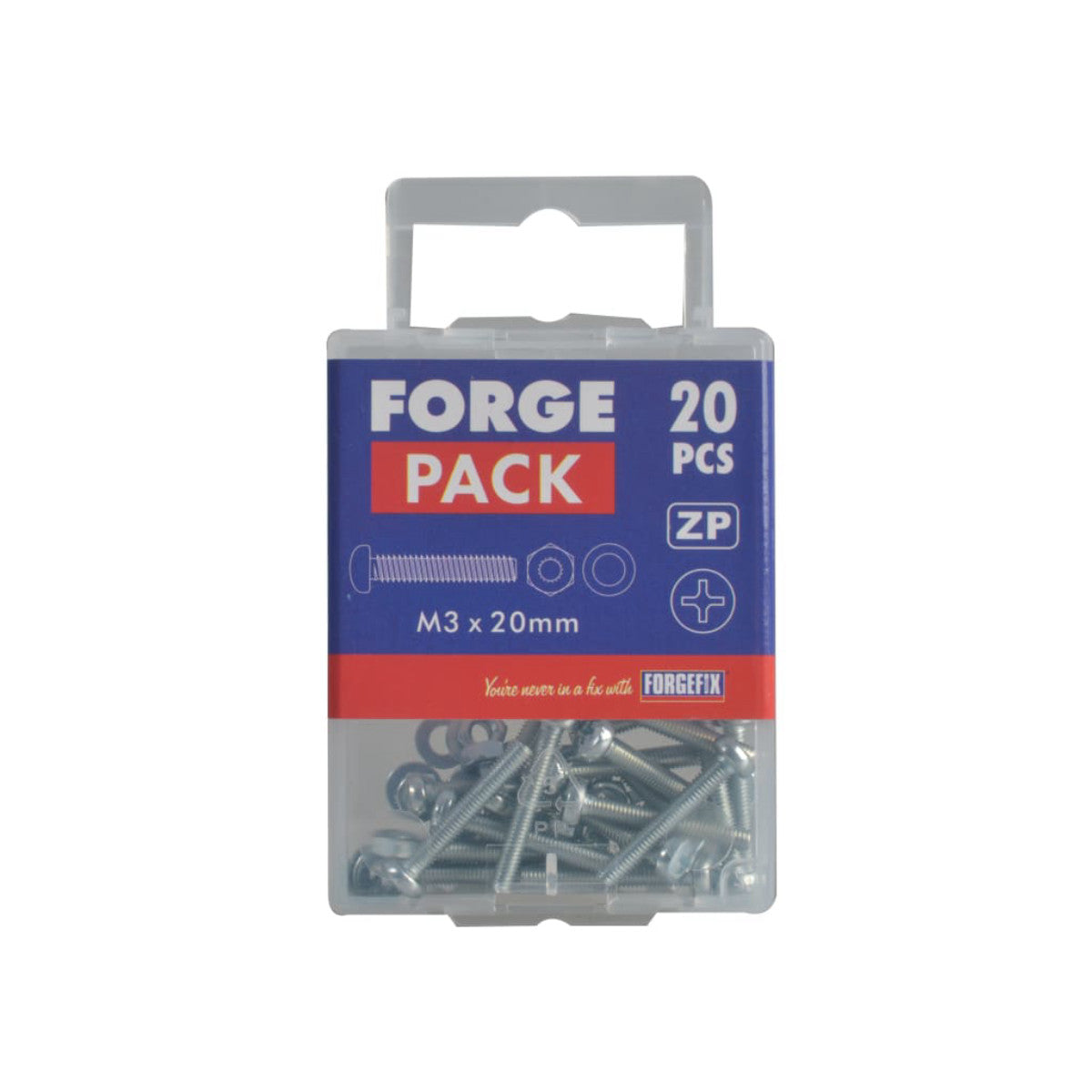 ForgeFix Machine Screw Pozi Compatible Pan Head ZP M3 x 20mm ForgePack 50 FORFPMSPH320