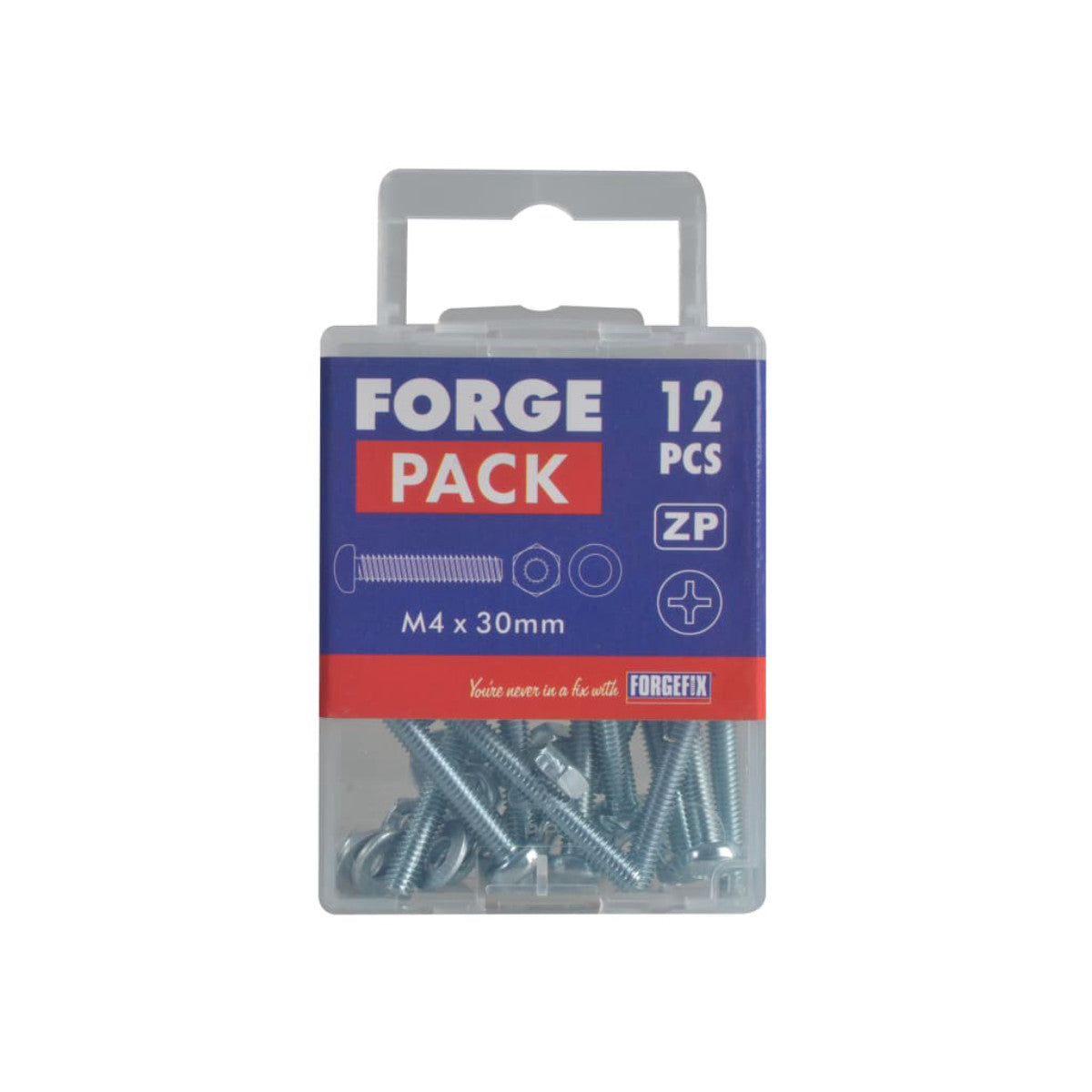 ForgeFix Machine Screw Pozi Compatible Pan Head ZP M4 x 30mm ForgePack 20 FORFPMSPH430