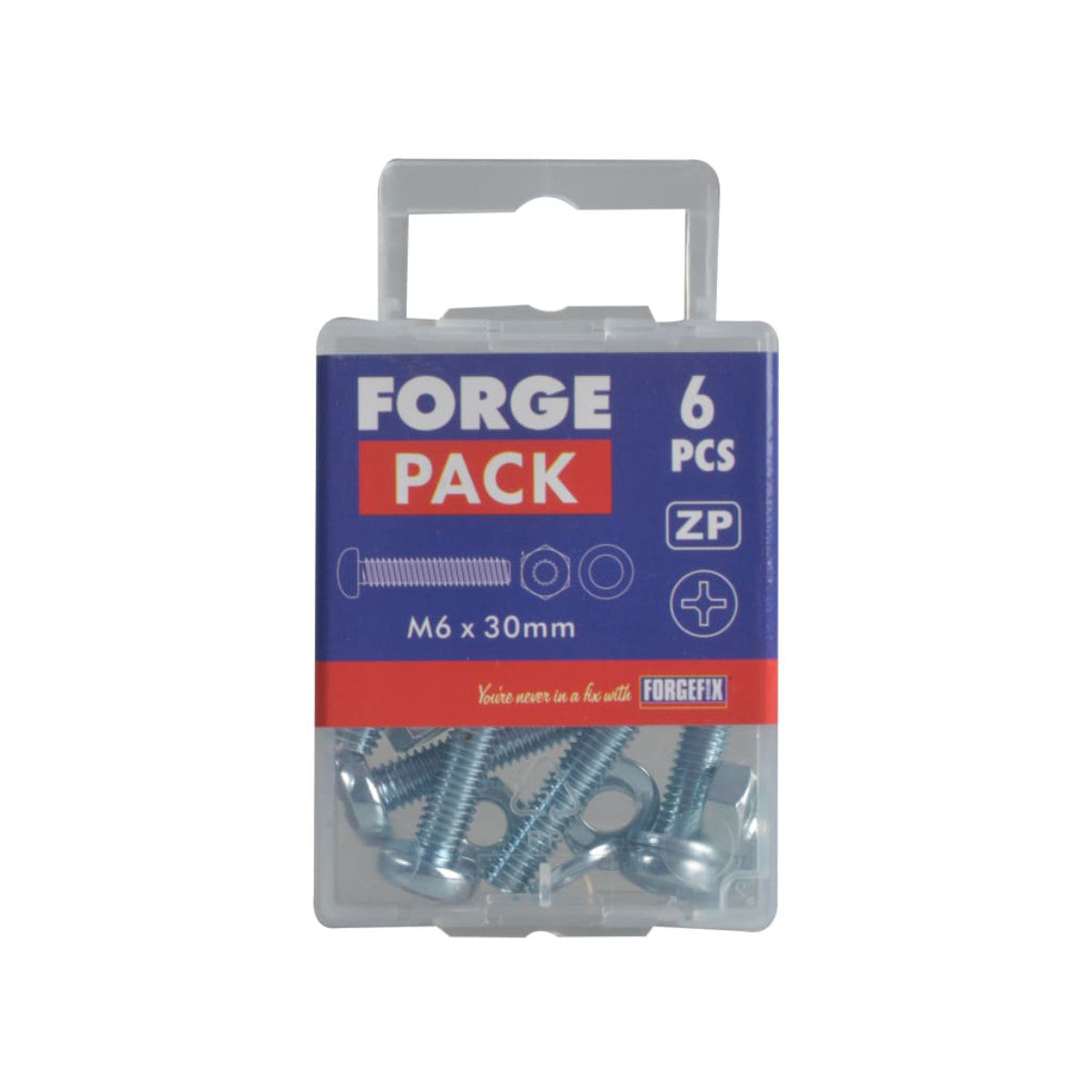 ForgeFix Machine Screw Pozi Compatible Pan Head ZP M6 x 30mm ForgePack 8 FORFPMSPH630