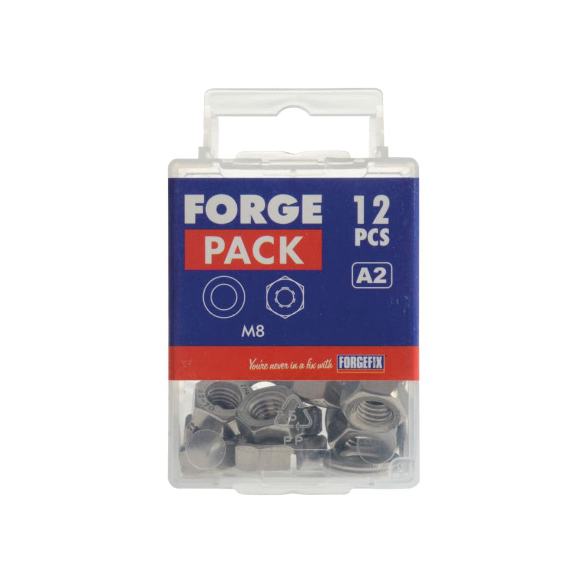 ForgeFix Hexagonal Nuts & Washers A2 Stainless Steel M8 ForgePack 12 FORFPNUT8SS