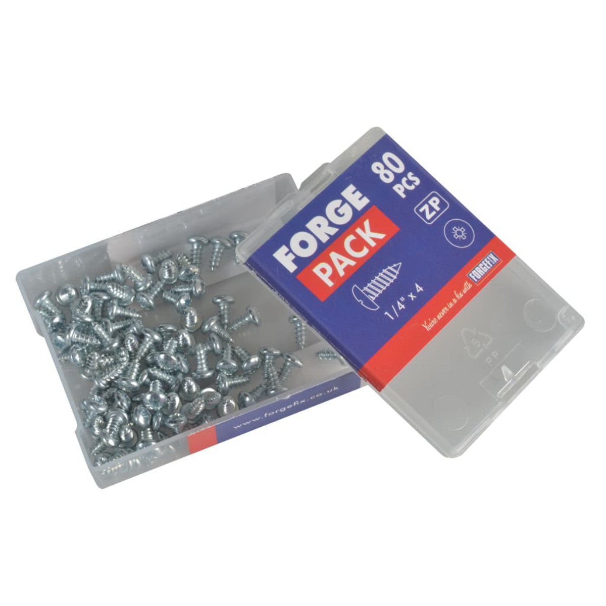 ForgeFix Self-Tapping Screw Pozi Compatible Pan Head ZP 1/4in x 4 ForgePack 80 FORFPS144Z