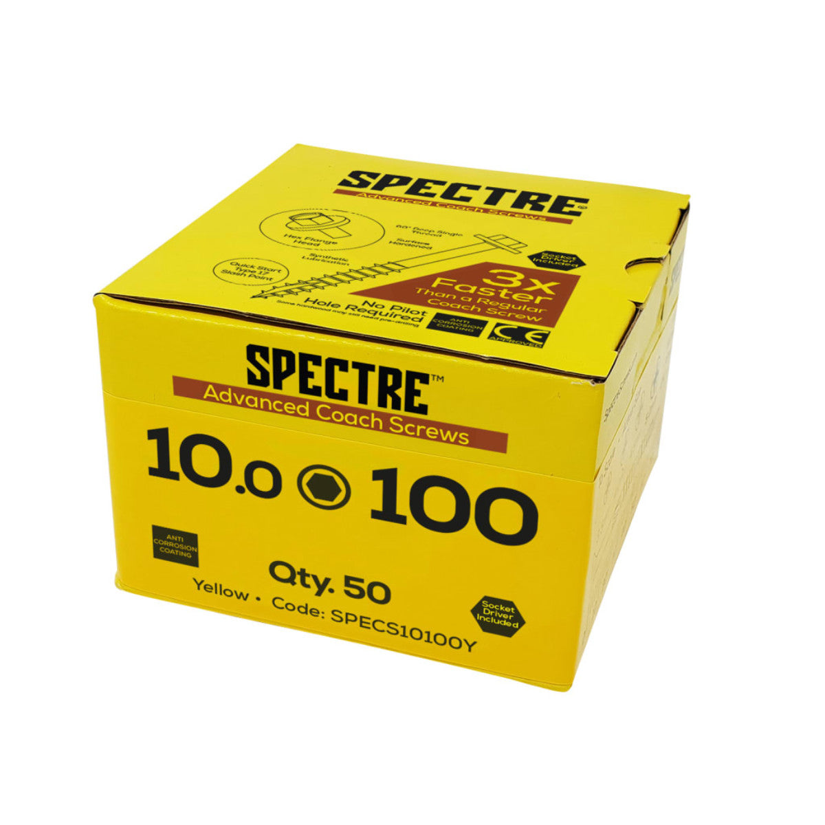 ForgeFix Spectre Coach Screw Hexagon Head ZY M10 x 100mm Box 50 FORSCS10100Y