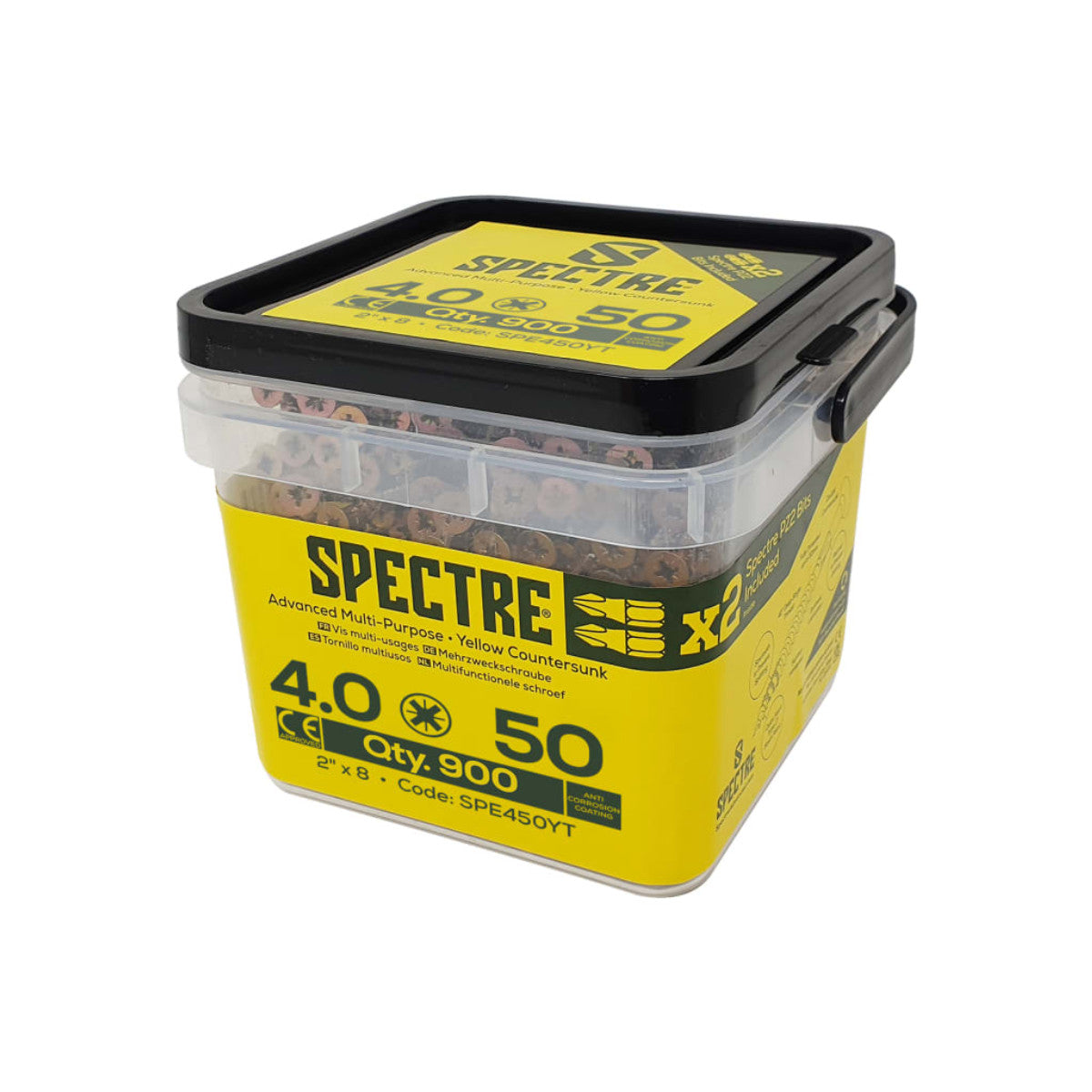 ForgeFix Spectre PZ Compatible Wood Screw CSK ZYP 4.0 x 50mm Tub 900 FORSP450YT