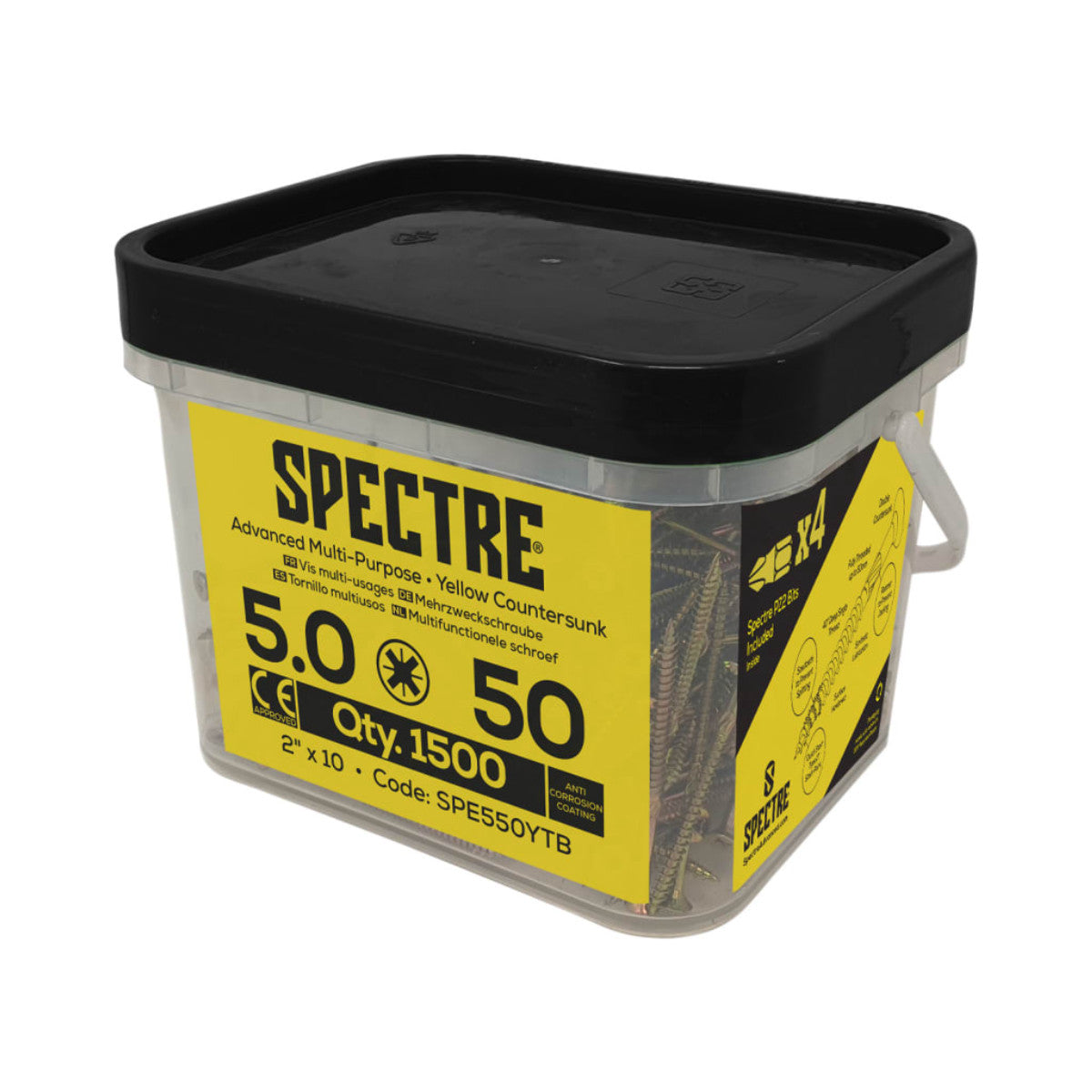 ForgeFix Spectre PZ Compatible Wood Screw CSK ZYP 5.0 x 50mm Mega Tub 1500 FORSPE550YM