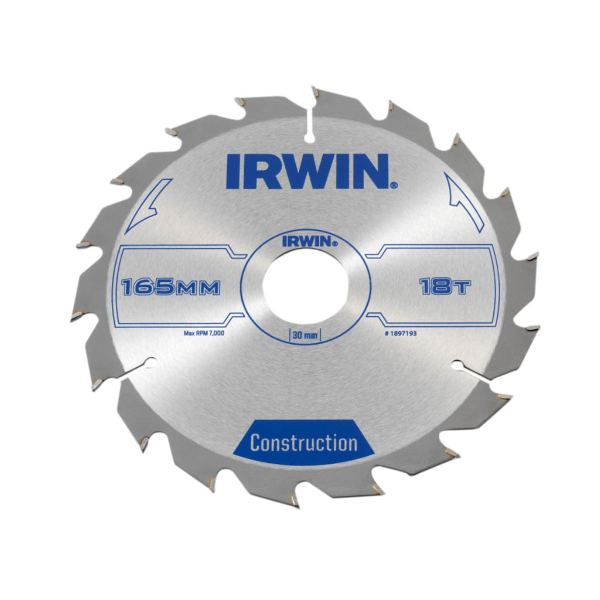 IRWIN Construction Circular Saw Blade 165 x 30mm x 18T ATB IRW1897193
