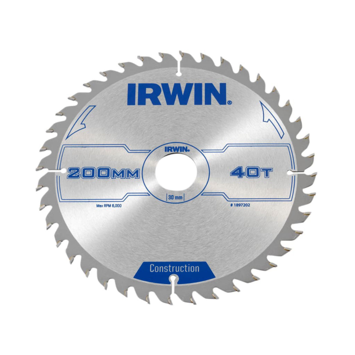 IRWIN Construction Circular Saw Blade 200 x 30mm x 40T ATB IRW1897202