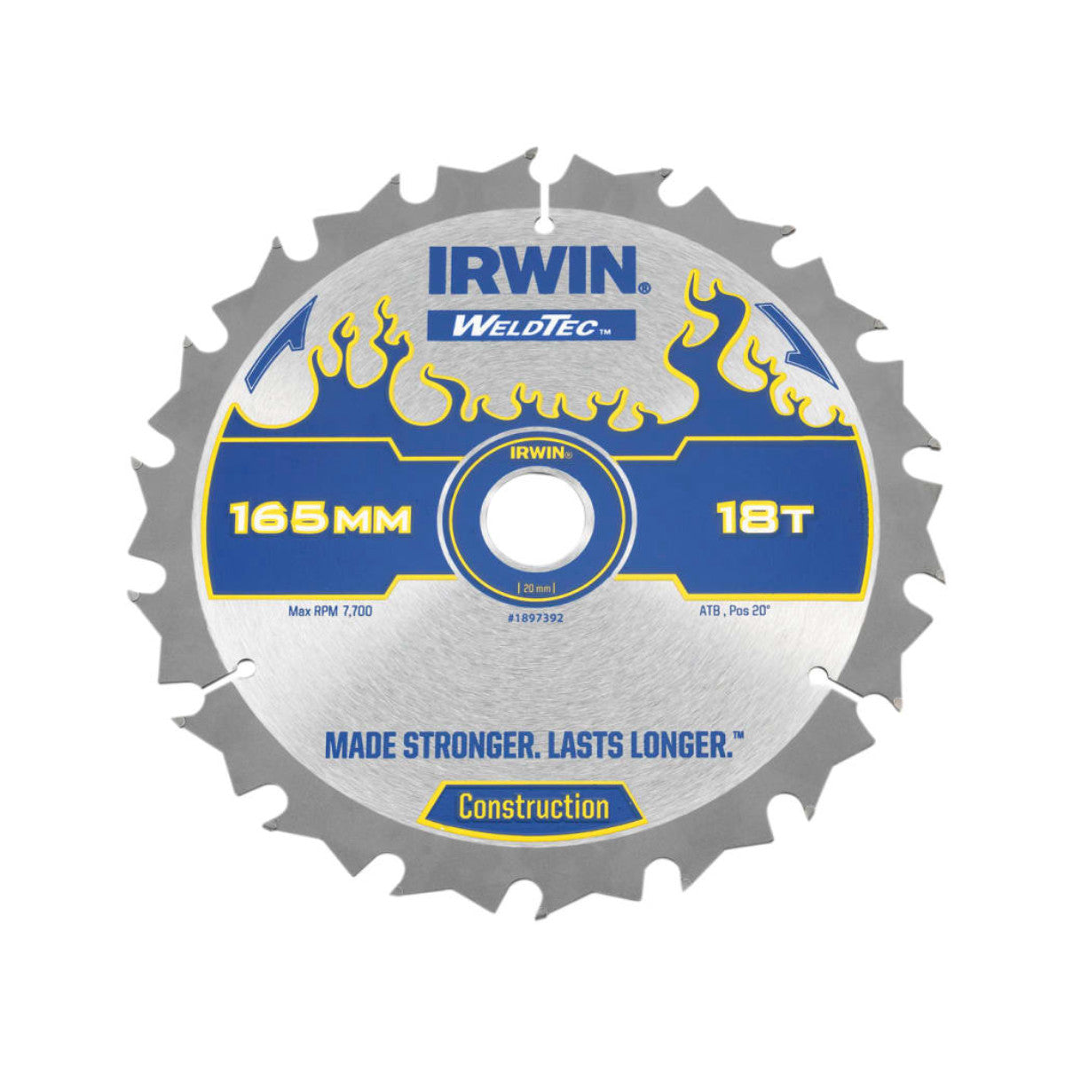 IRWIN Weldtec Cordless Circular Saw Blades 165 x 20mm x 18T ATB IRW1897392