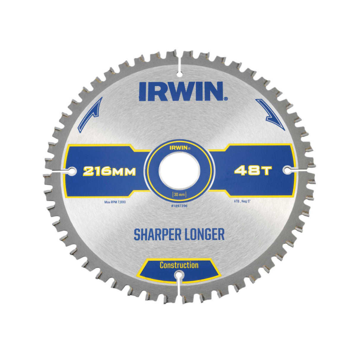 IRWIN Construction Mitre Circular Saw Blade 216 x 30mm x 48T ATB/Neg IRW1897396