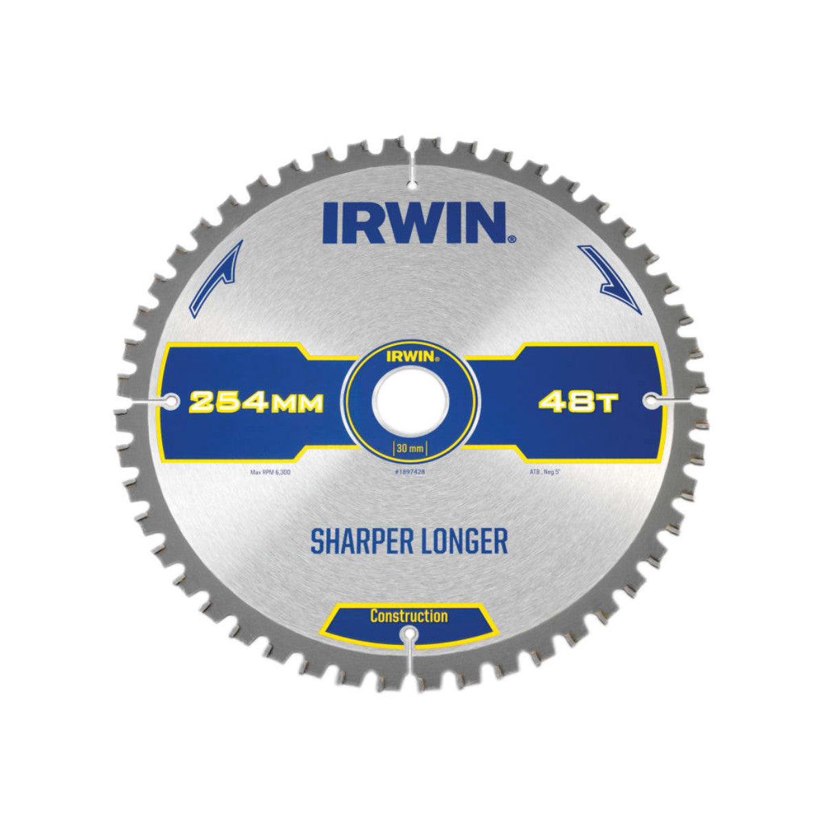 IRWIN Construction Mitre Circular Saw Blade 254 x 30mm x 48T ATB/Neg IRW1897428