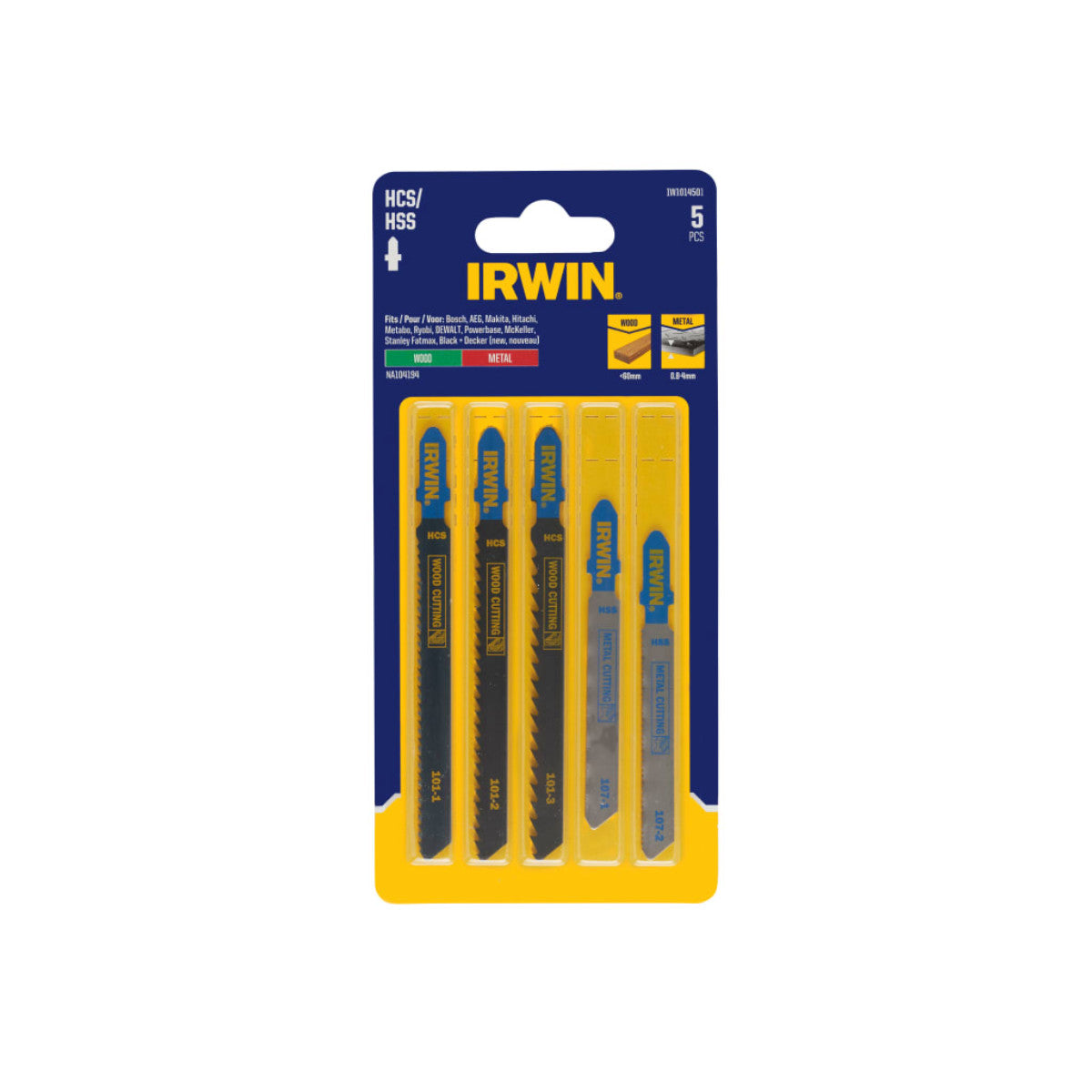 IRWIN HCS/HSS T-Shank Jigsaw Blade Set, 5 Piece IRWIW1014501