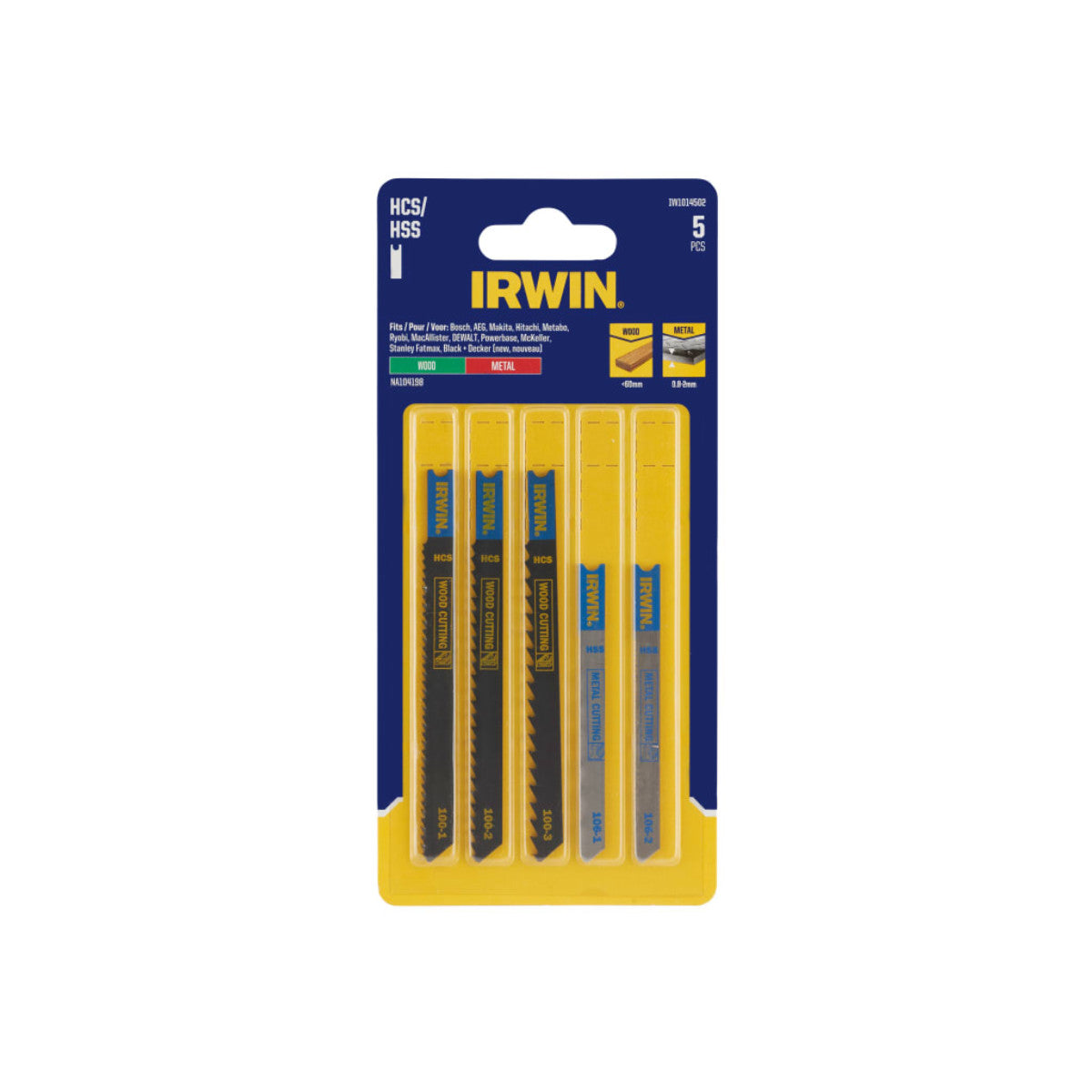 IRWIN HCS/HSS U-Shank Jigsaw Blade Set, 5 Piece IRWIW1014502