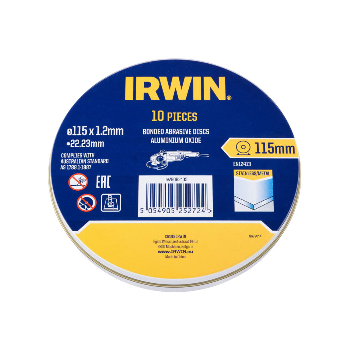 IRWIN Metal Cutting Disc 115 x 1.2 x 22.2mm Tin of 10 IRWIW8082105