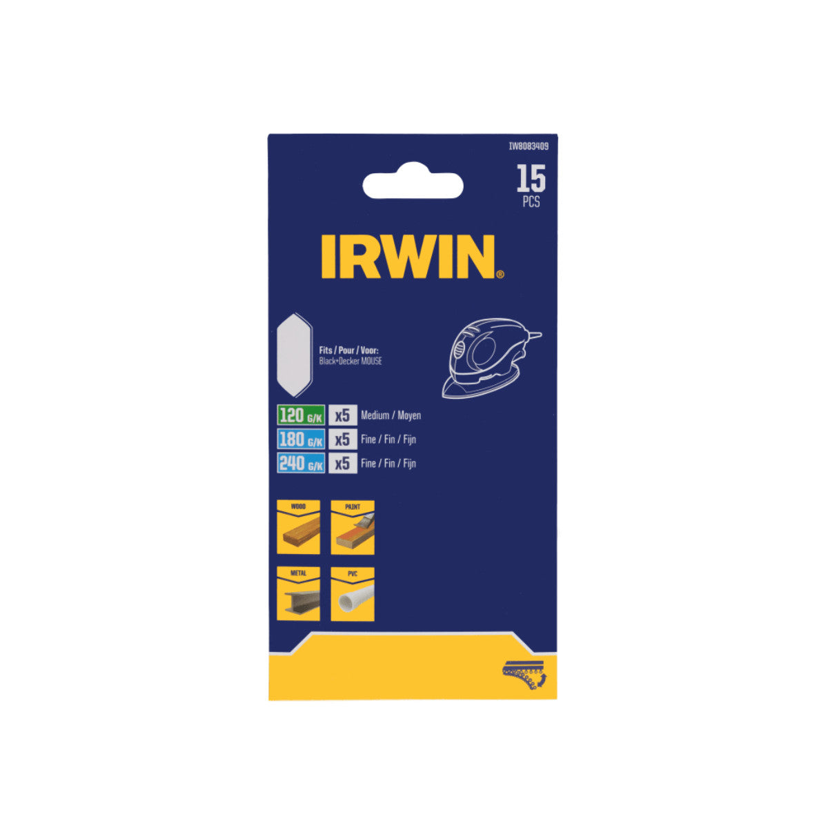 IRWIN Mouse Sanding Finger Sheet Set, 15 Piece IRWIW8083409