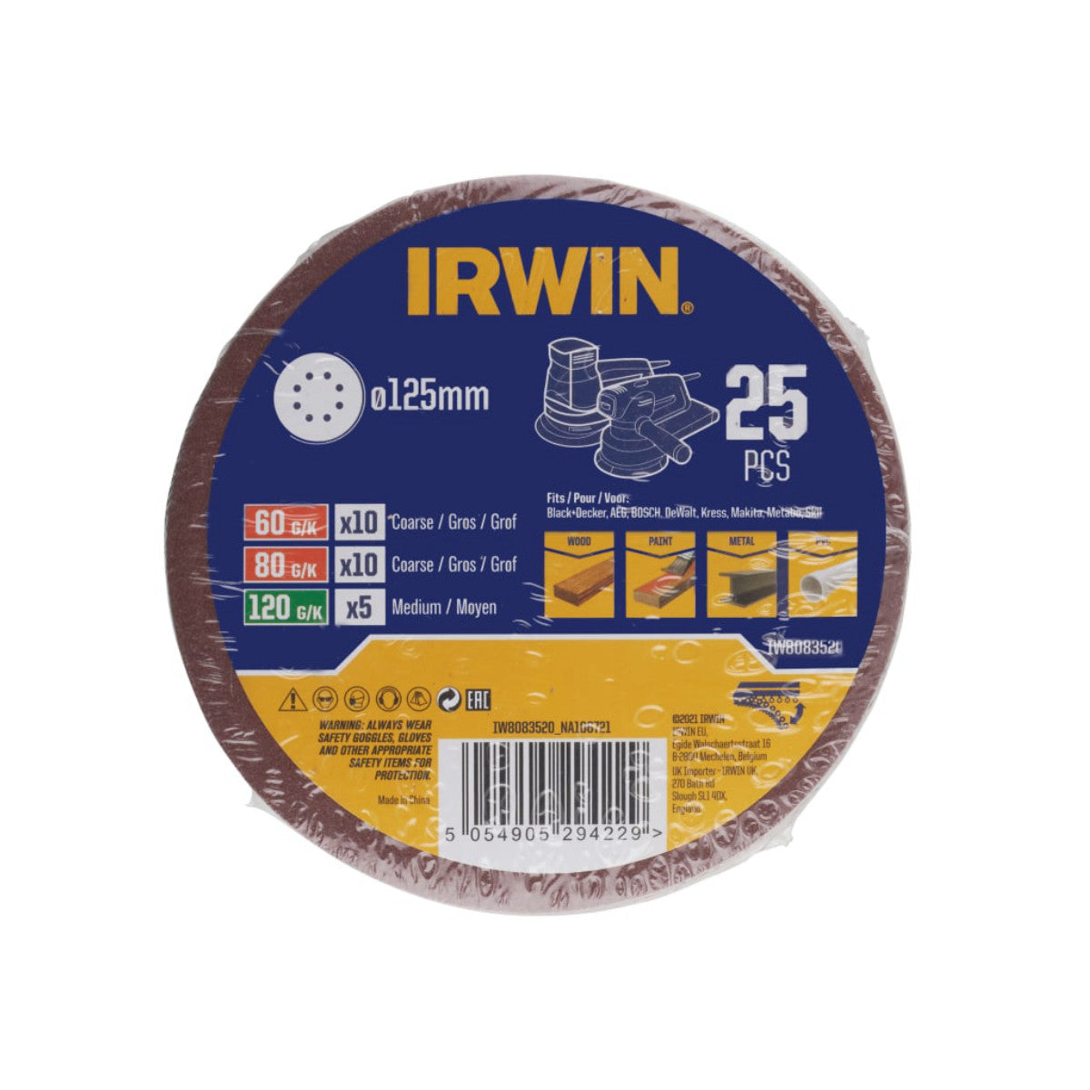IRWIN 125mm Sanding Disc Set, 25 Piece IRWIW8083520