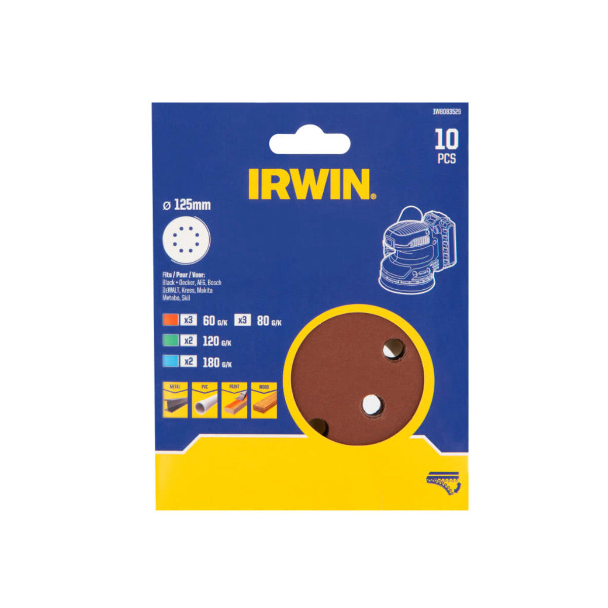 IRWIN 125mm Sanding Disc Set, 10 Piece IRWIW8083529