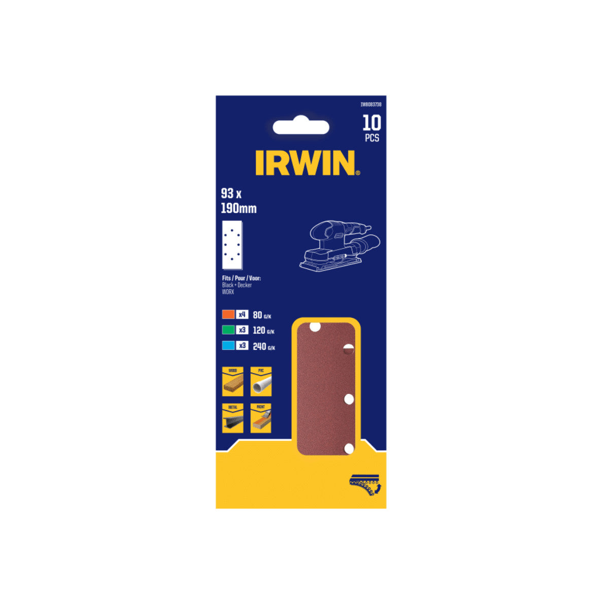 IRWIN 1/3 Punched Quick Fit Sanding Sheet Set, 10 Piece IRWIW8083738