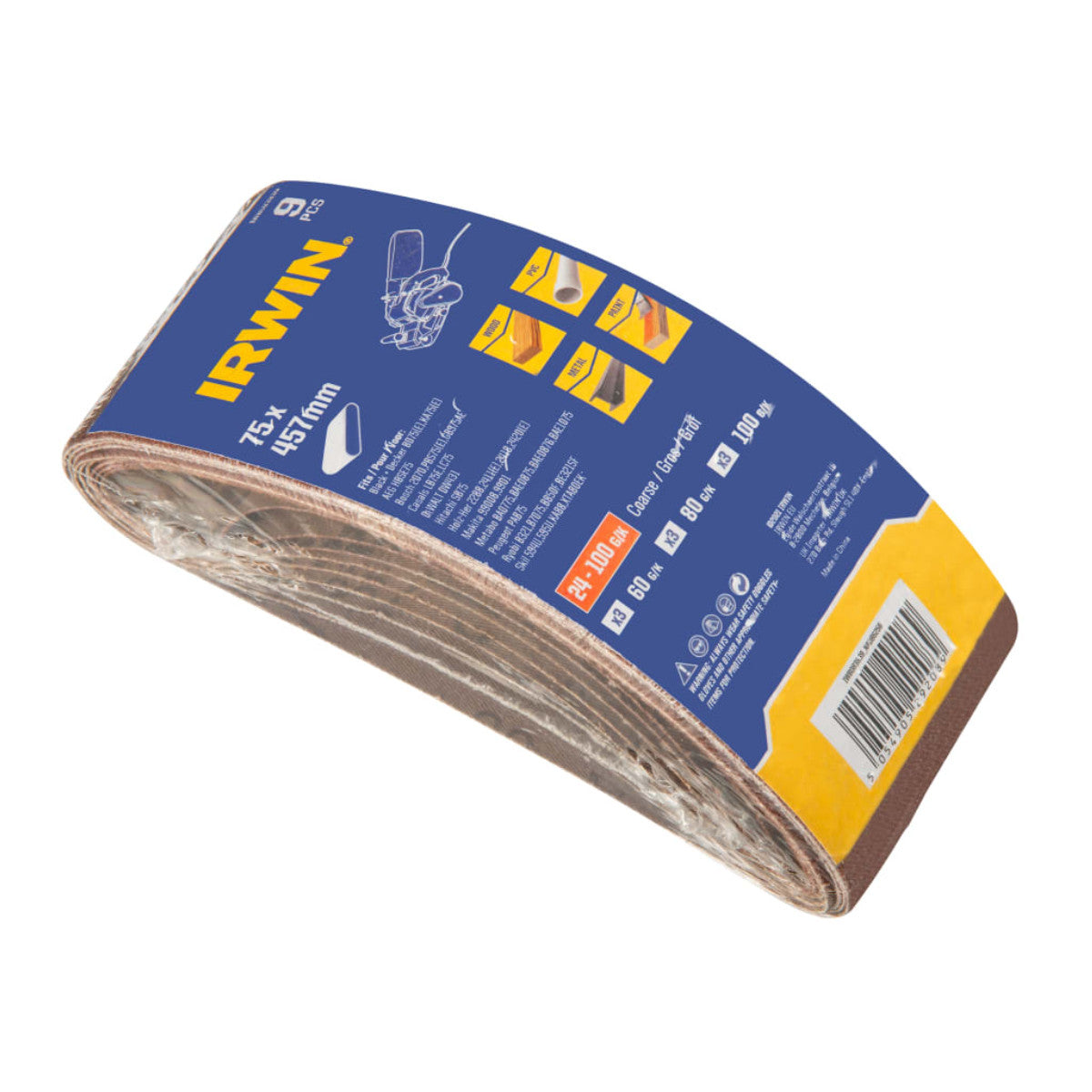 IRWIN 75 x 457mm Sanding Belt Set, 9 Piece IRWIW8083839