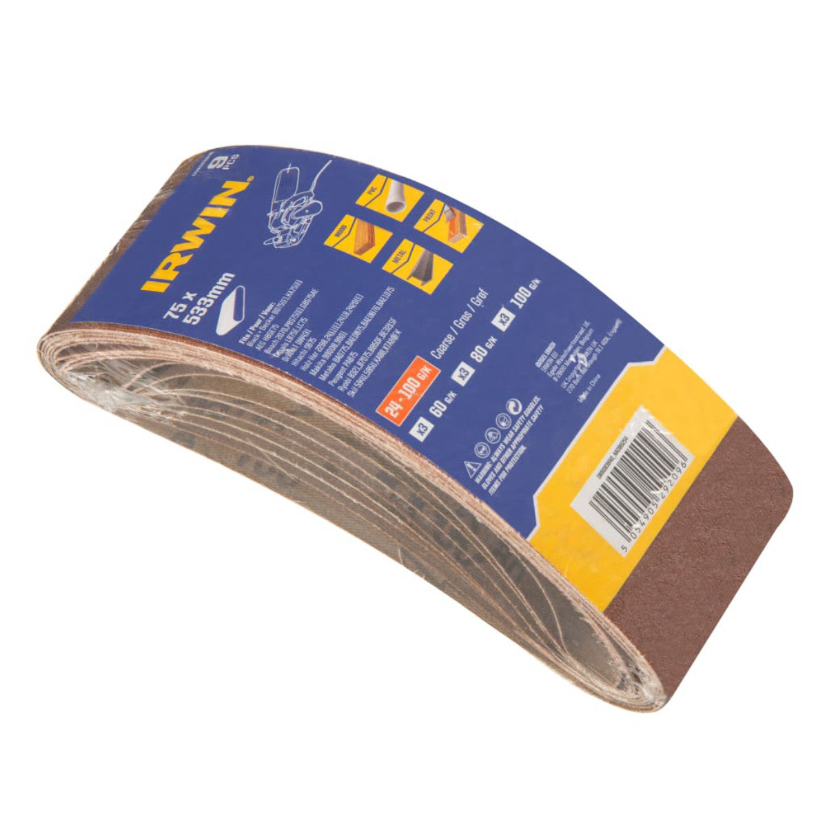 IRWIN 75 x 533mm Sanding Belt Set, 9 Piece IRWIW8083840