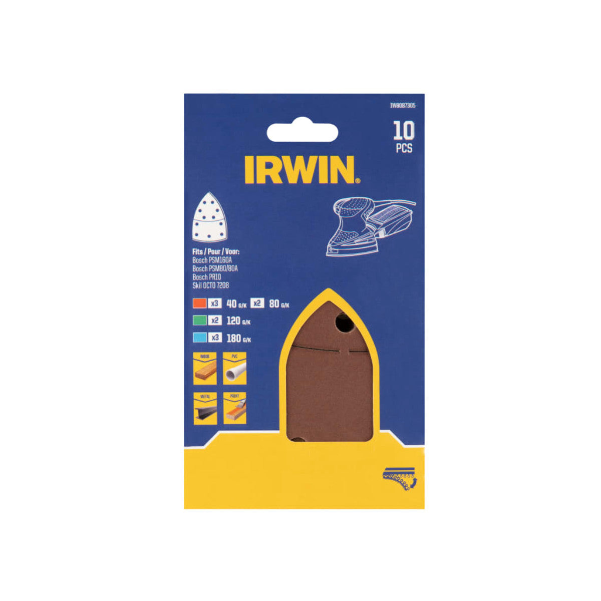 IRWIN Bosch Palm Sanding Sheet Set, 10 Piece IRWIW8087305
