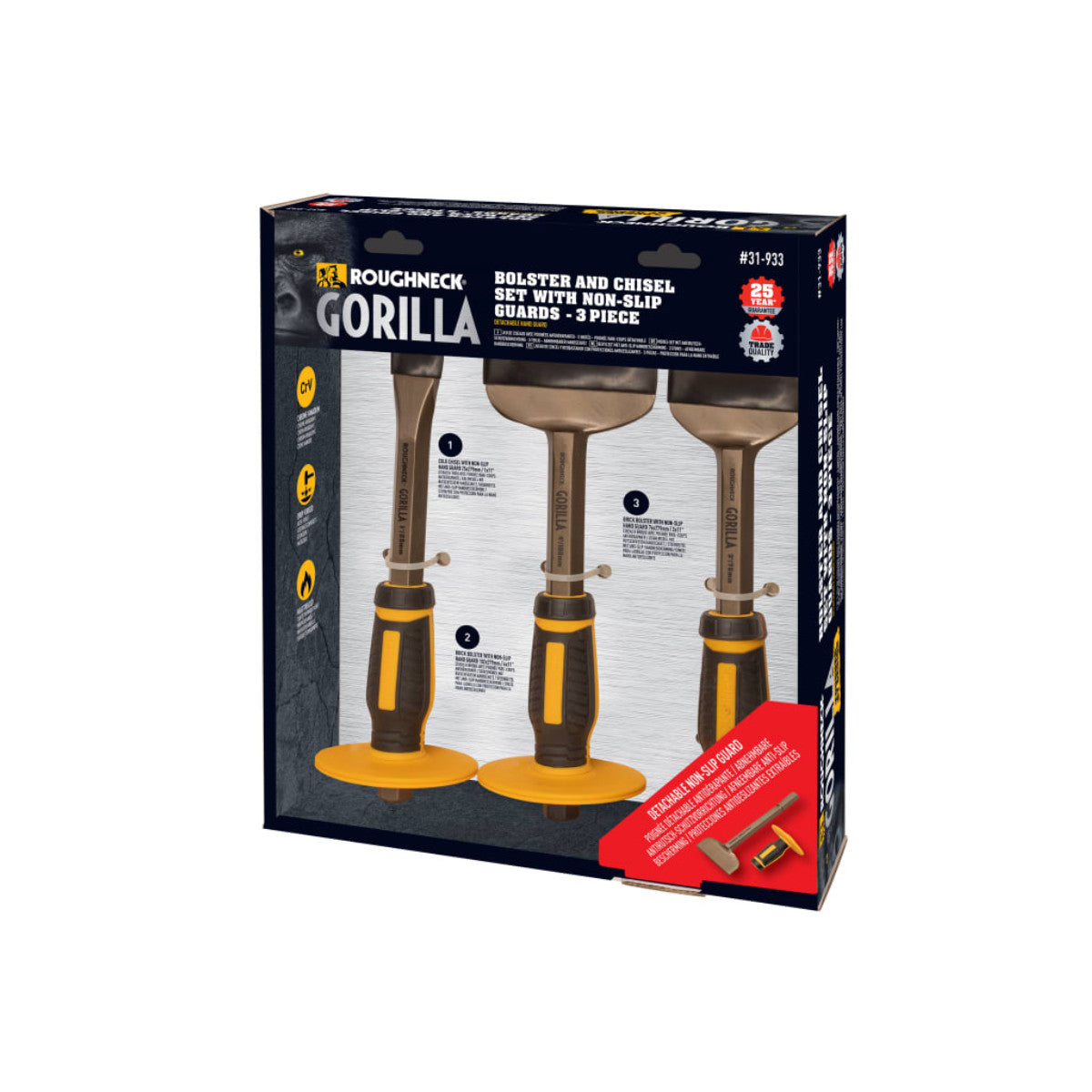 Roughneck GORILLA Bolster & Chisel Set with Non-Slip Guards, 3 Piece ROU31933
