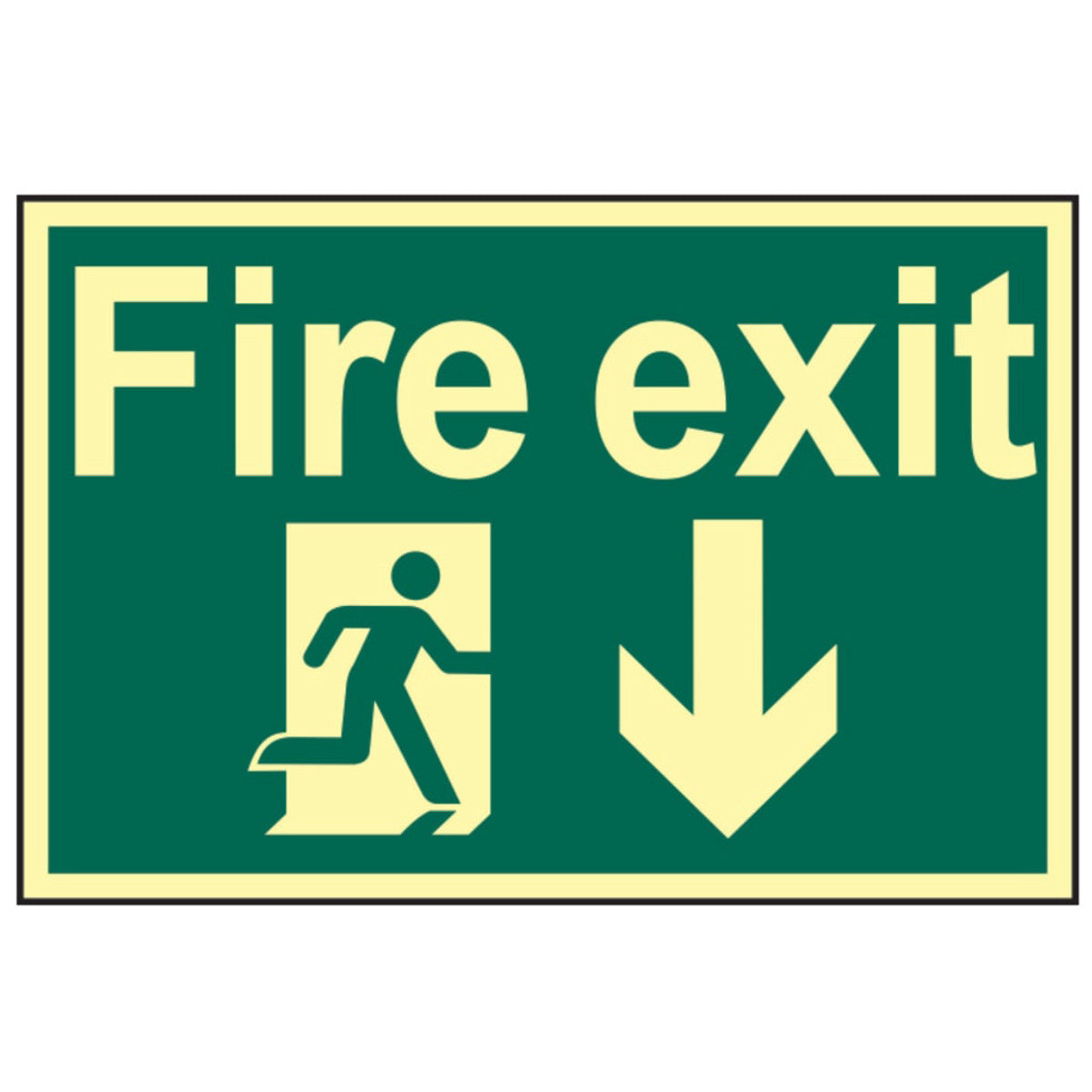 Scan Fire Exit Running Man Arrow Down - Photoluminescent 300 x 200mm SCA1580