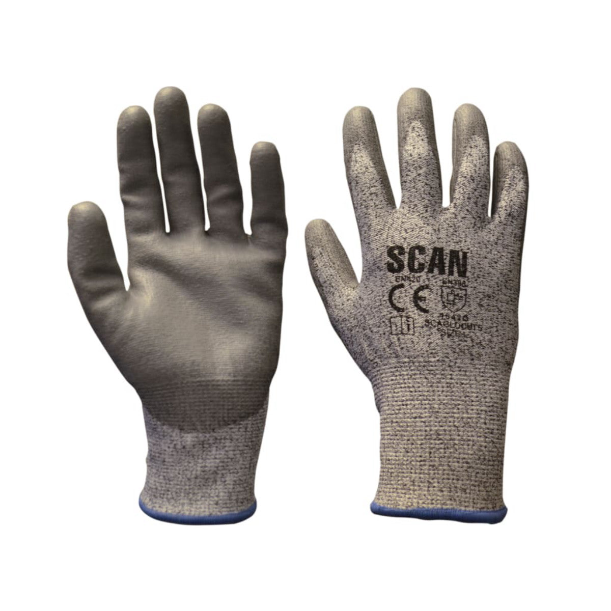 Scan Grey PU Coated Cut 5 Gloves - L (Size 9) SCAGLOCUT5