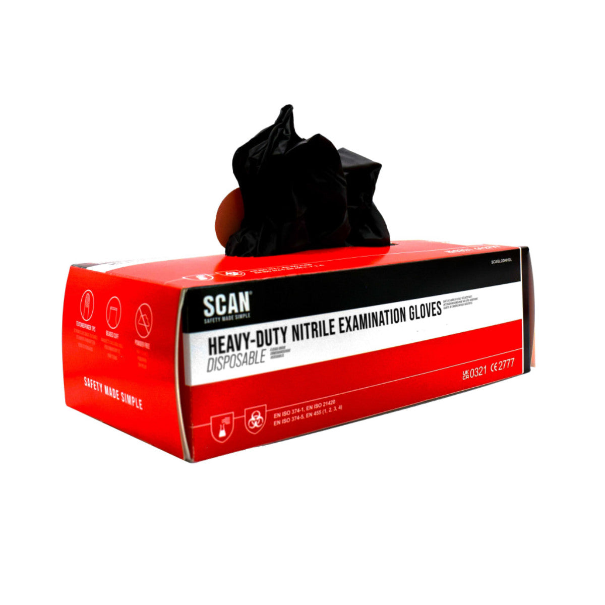 Scan Black Heavy-Duty Nitrile Disposable Gloves Large Size 8 (Box of 100) SCAGLODNHDL