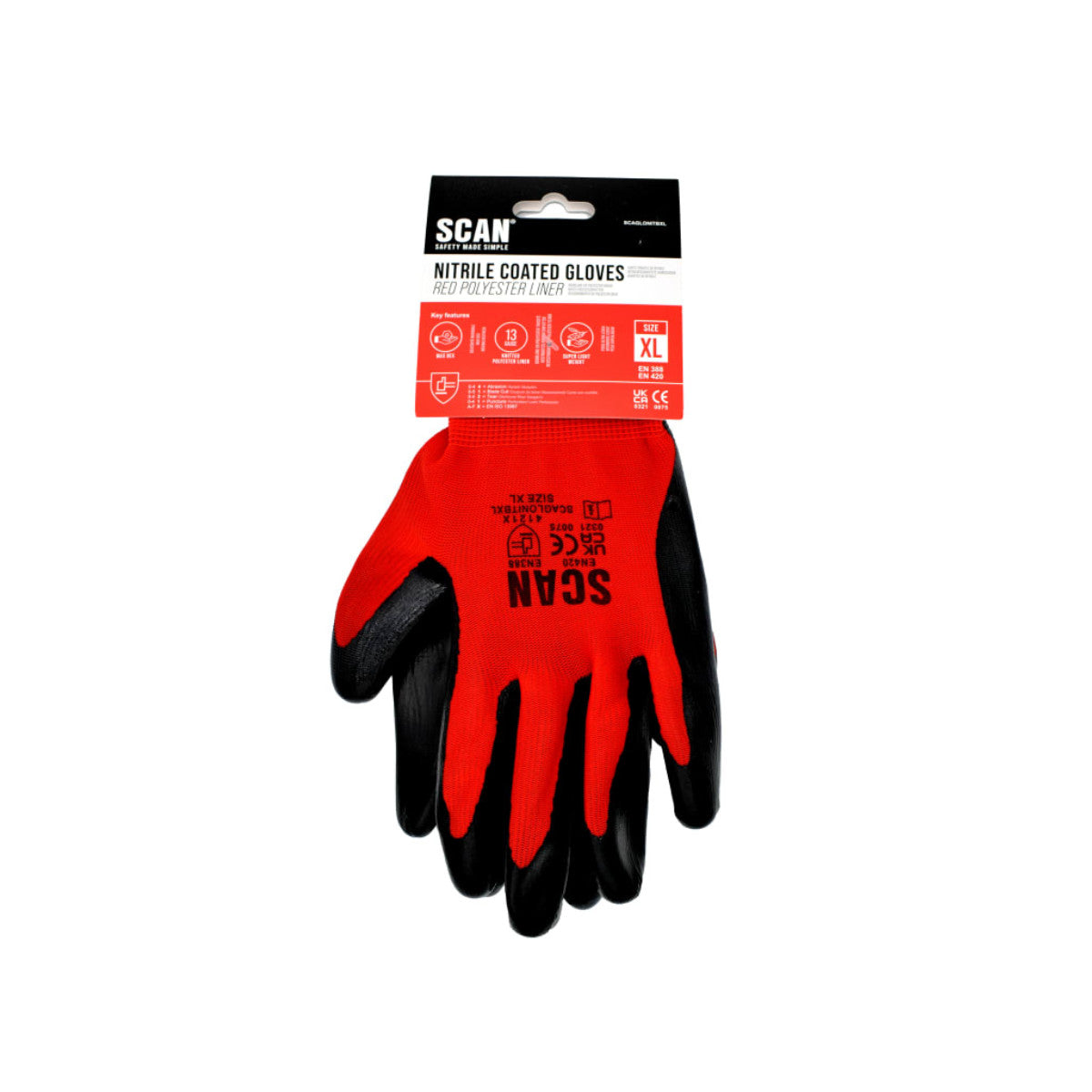 Scan Nitrile Coated Knitted Gloves - XL (Size 10) SCAGLONITBXL