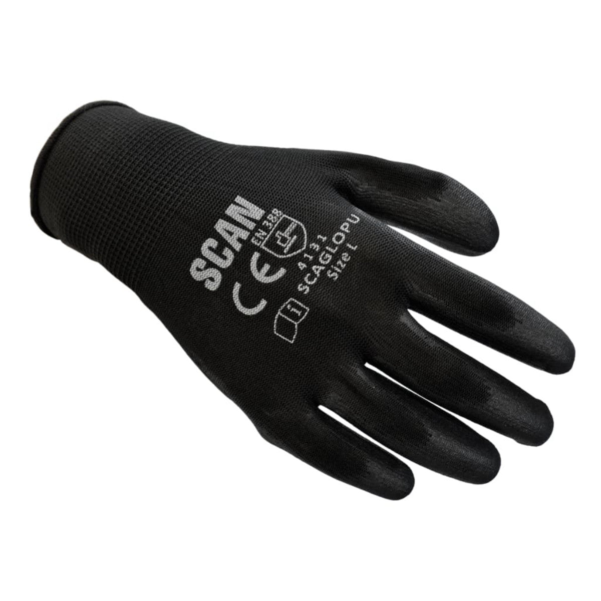 Scan Black PU Coated Gloves - L (Size 9) (200 Pairs) SCAGLOPUE200