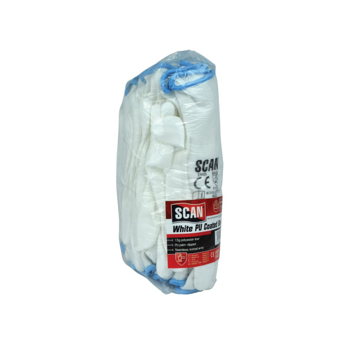 Scan White PU Coated Gloves - L (Size 9) (Pack 12) SCAGLOPUW12L