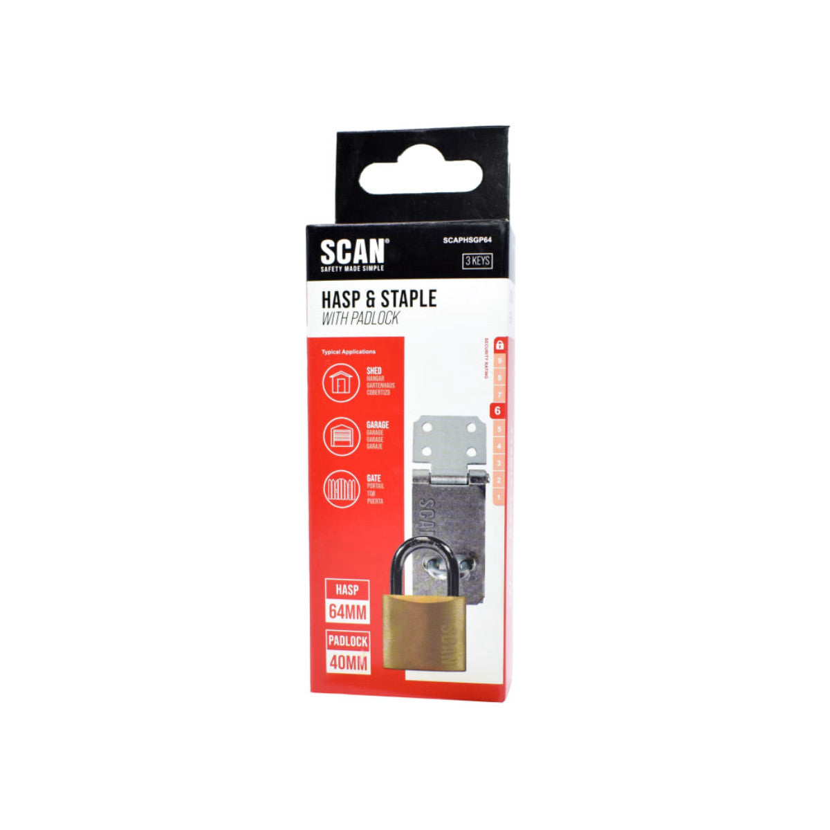 Scan Hasp and Staple 64mm + 40mm Padlock SCAPHSGP64