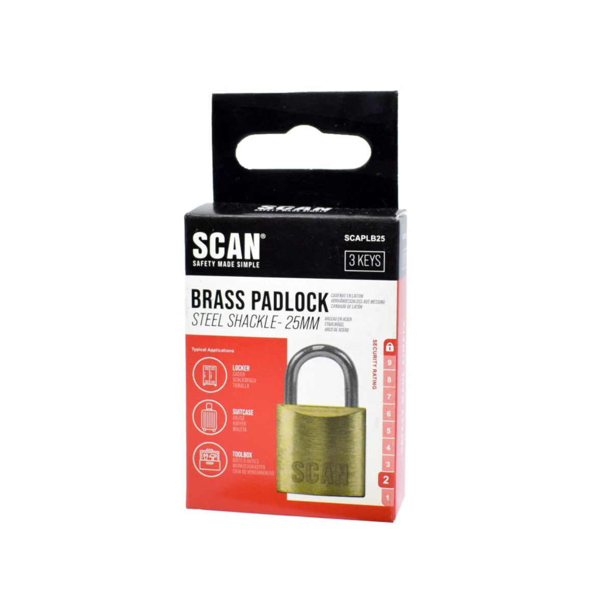 Scan Brass Padlock 25mm SCAPLB25