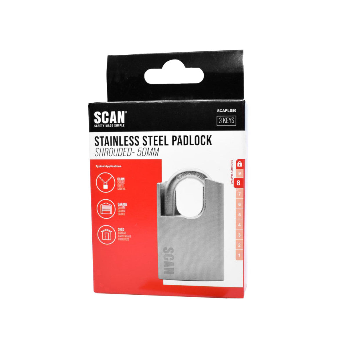 Scan Stainless Steel Shrouded Padlock 50mm SCAPLS50