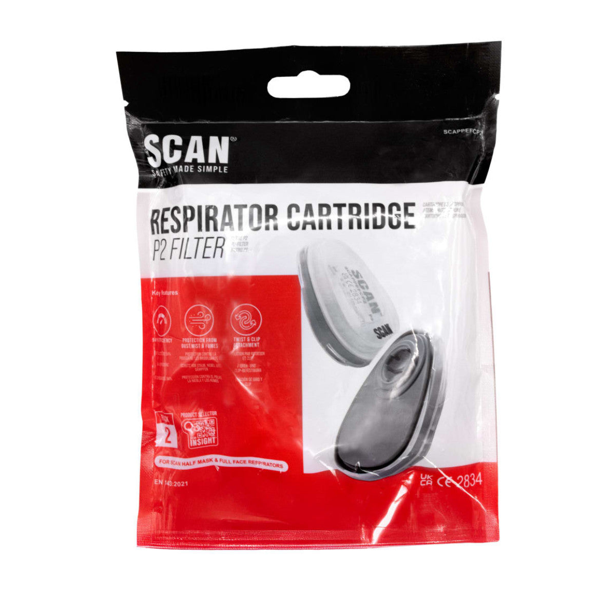 Scan Twin Half Mask P2 Particle Filter Cartridge (Pack of 2) SCAPPEFCP2