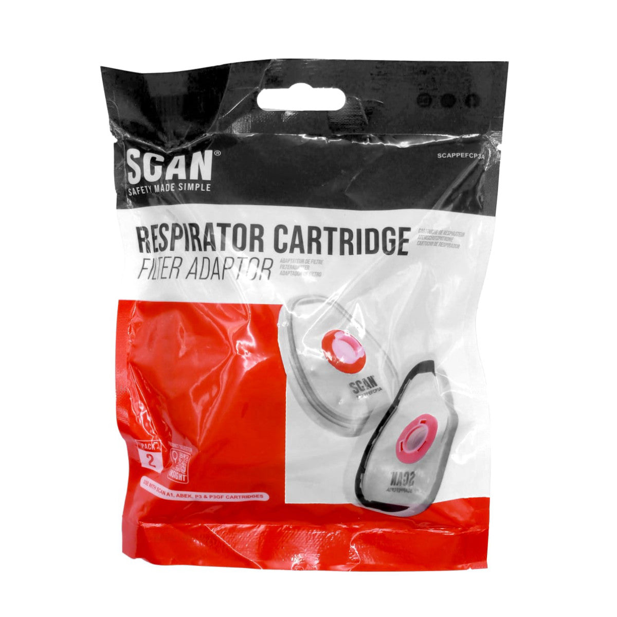 Scan Twin Half Mask P3 Particle Filter Cartridge Adaptor (Pack of 2) SCAPPEFCP3A