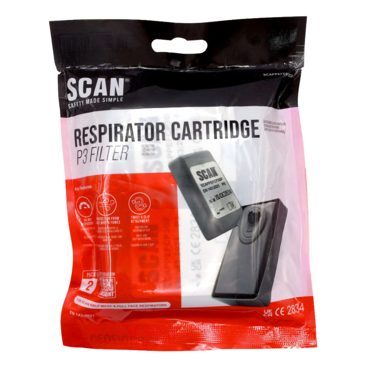 Scan Twin Half Mask P3R Particle Filter Cartridge (Pack of 2) SCAPPEFCP3GF