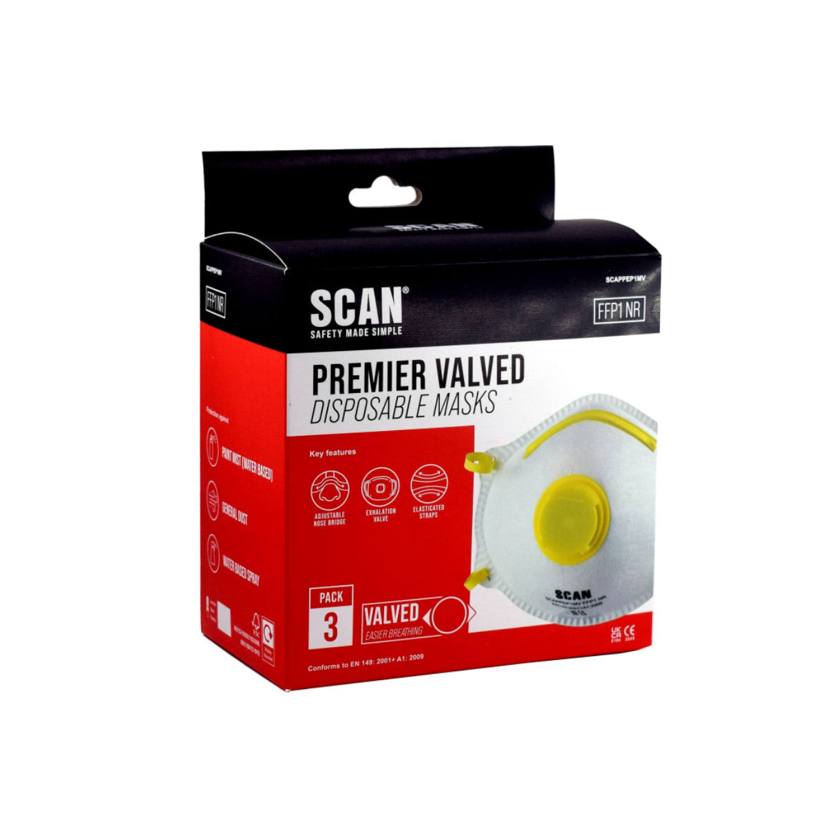 Scan Moulded Disposable Mask Valved FFP1 Protection (Pack 3) SCAPPEP1MV
